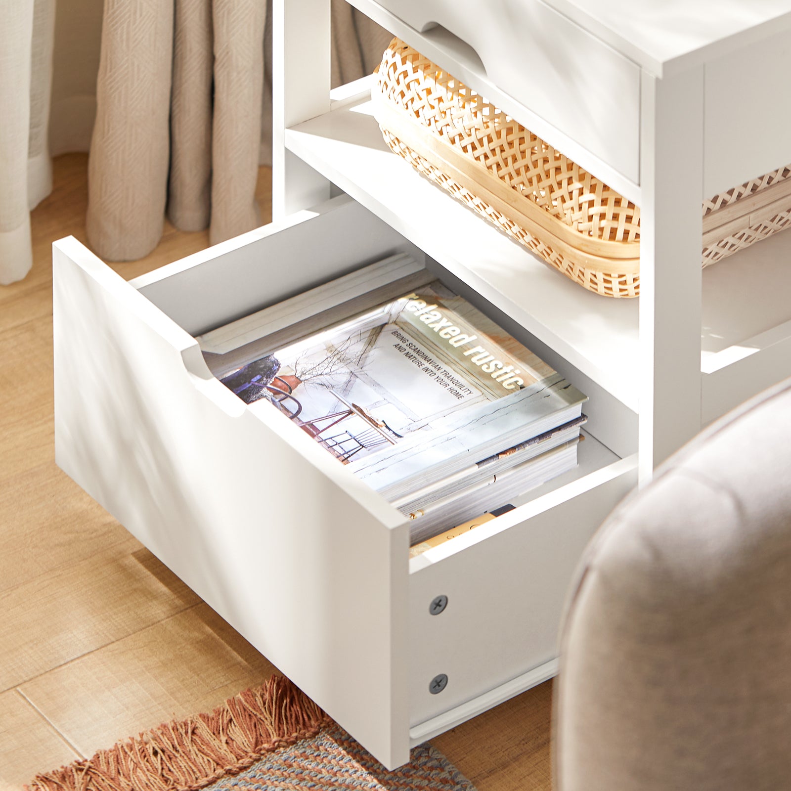 SoBuy Home Wood Beside End Table with 2 Drawers,White,FRG258-W