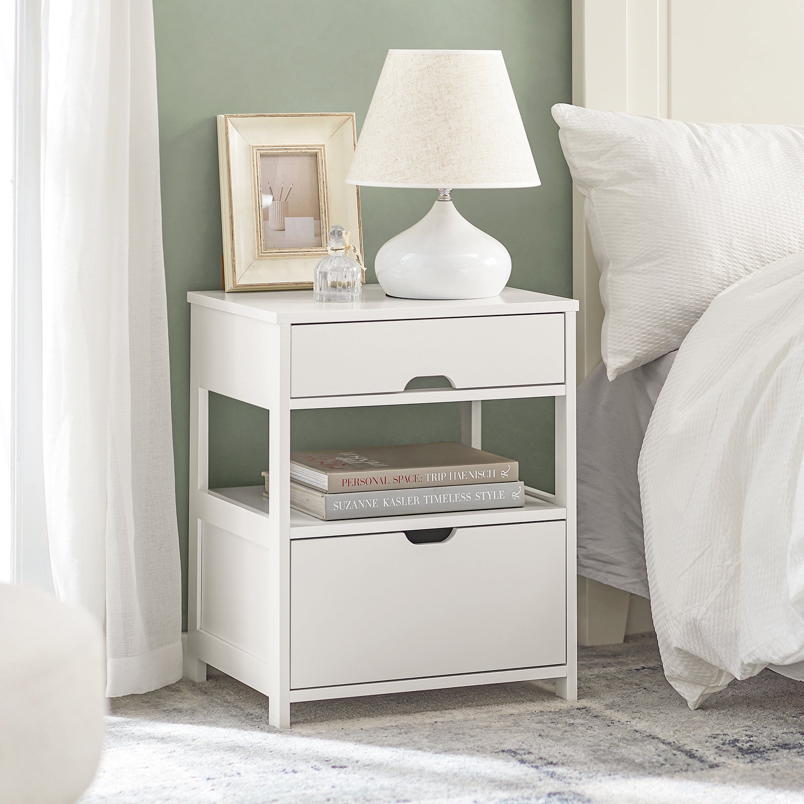 SoBuy Home Wood Beside End Table with 2 Drawers,White,FRG258-W