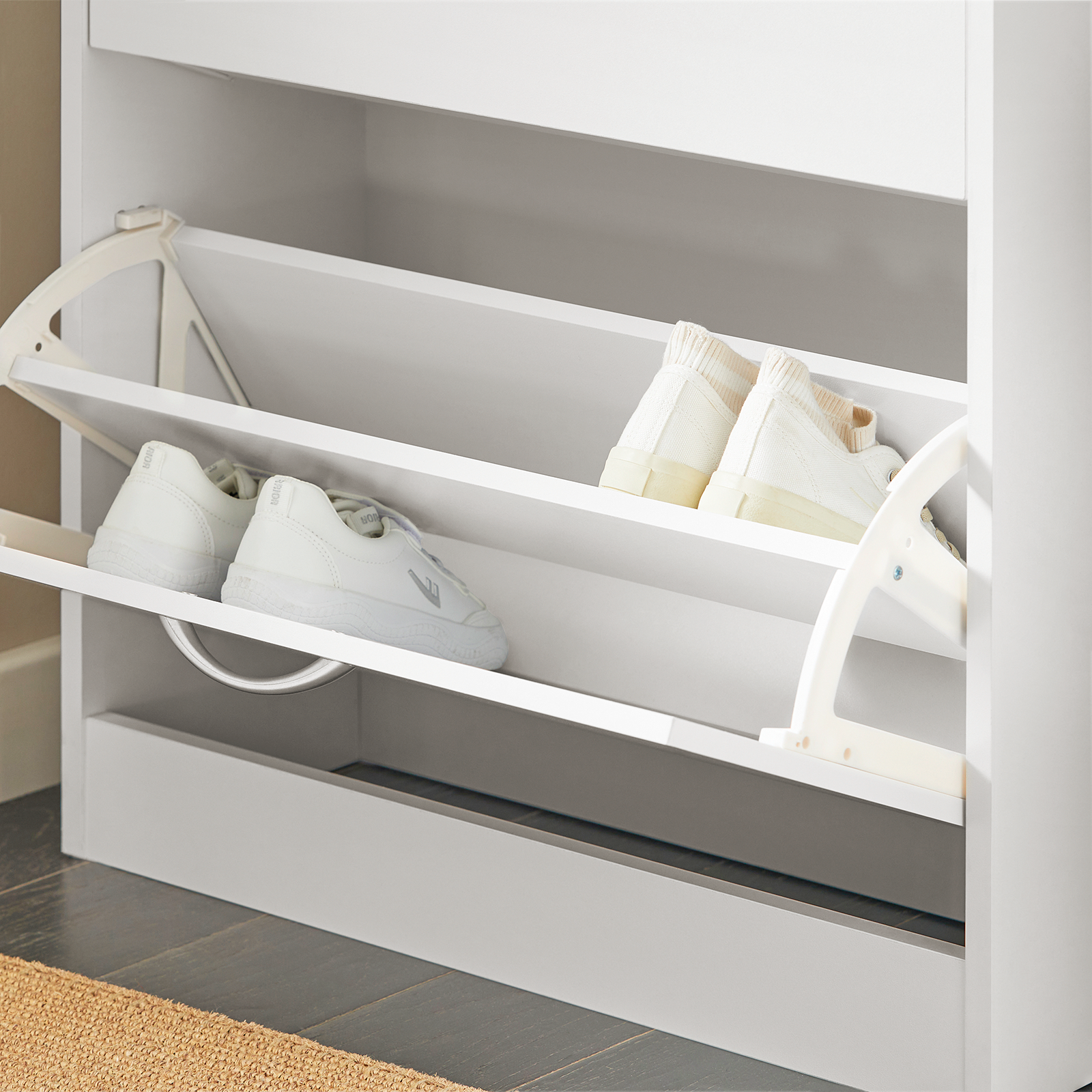 SoBuy FSR110-W,White Shoe Cabinet with 3 Flip Drawers, Freestanding Shoe Rack,Shoe StorageCupboard Organizer Unit