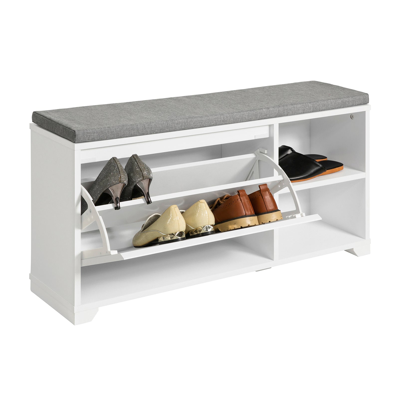 SoBuy Hallway Shoe Bench Shoe Cabinet with Seat Cushion and Flip-Drawer FSR119-W