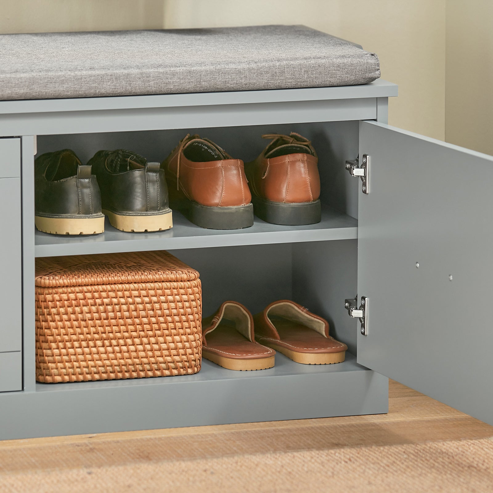 SoBuy FSR131-HG,Hallway Bedroom Storage Bench Shoe Bench Shoe Rack Shoe Cabinet with Seat Cushion