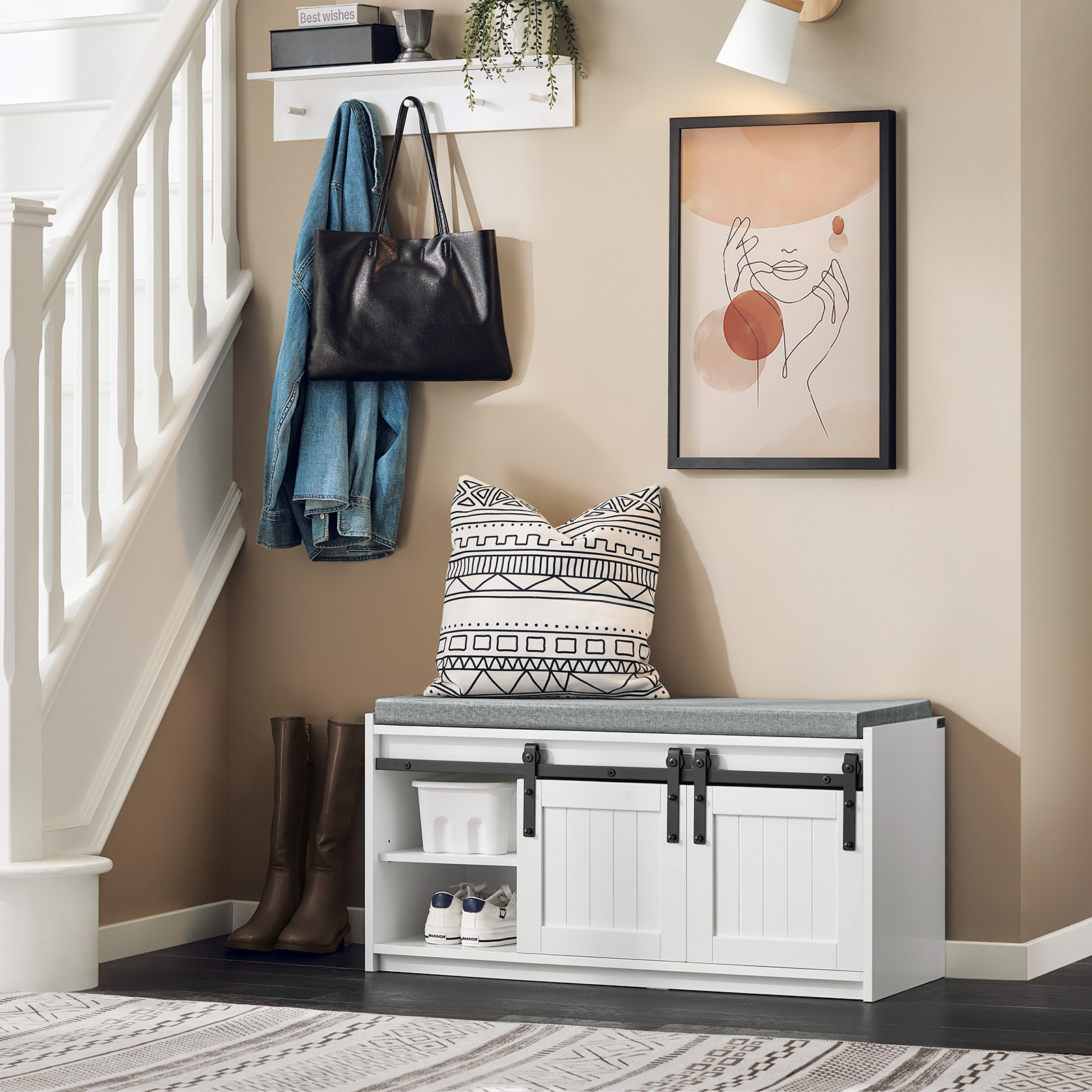 SoBuy FSR133-K-W Hallway Storage Bench Shoe Bench Shoe Rack Shoe Cabinet