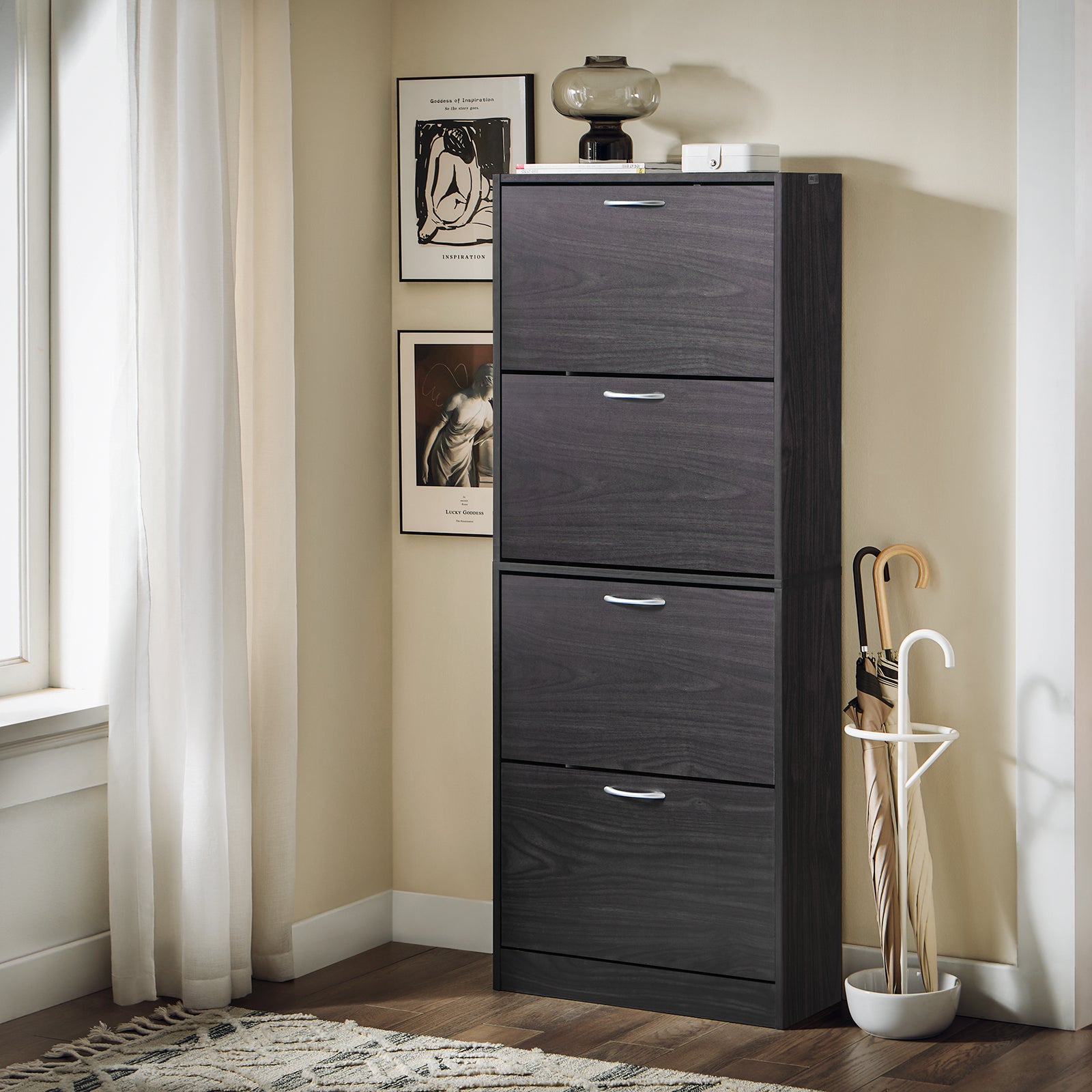 SoBuy Shoe Cabinet 4 Drawers Storage Cupboard Organizer Unit FSR137-H-DB