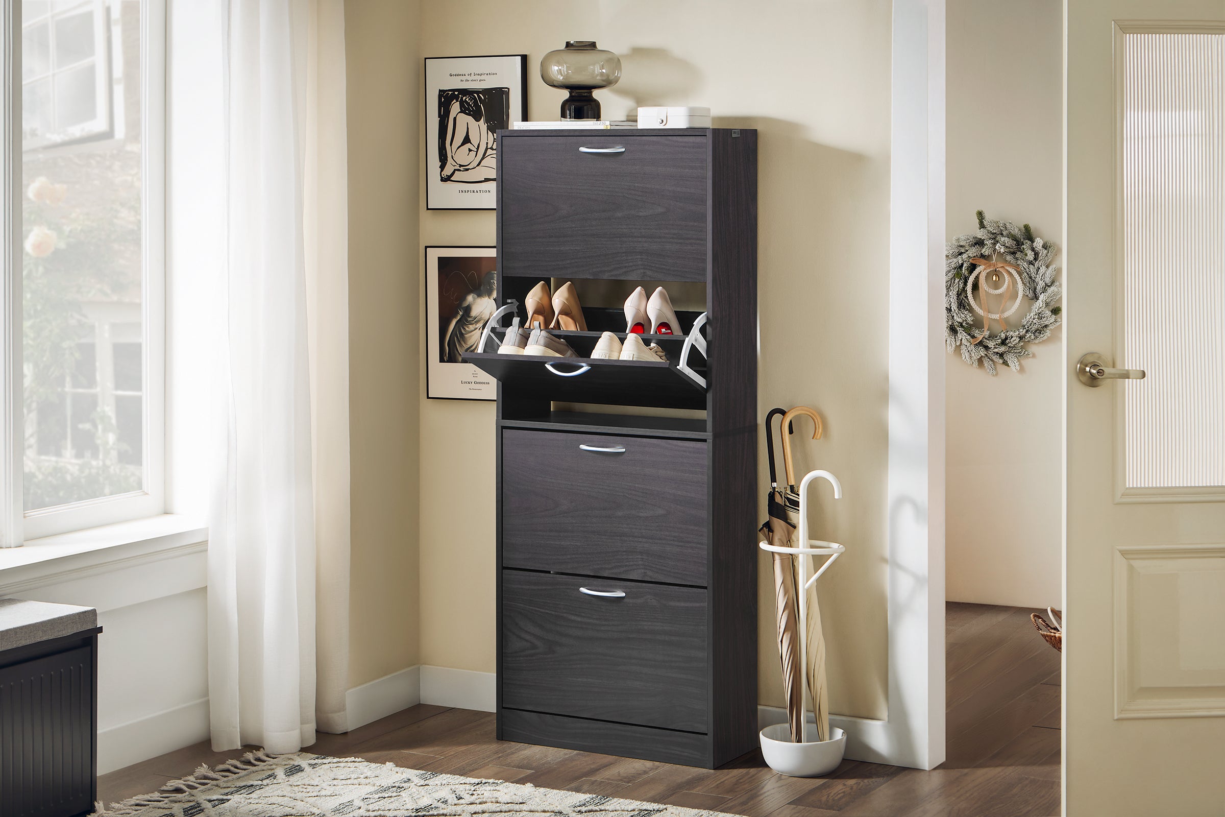 SoBuy Shoe Cabinet 4 Drawers Storage Cupboard Organizer Unit FSR137-H-DB