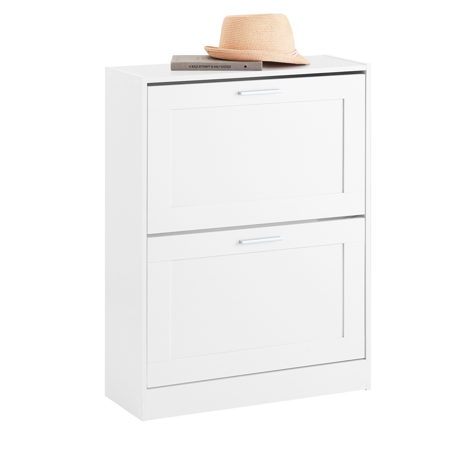 SoBuy Narrow Shoe Cabinet with 2 Flip Drawers,Shoe Rack for Entryway,White Storage Organizer,FSR137-W