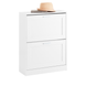 SoBuy Narrow Shoe Cabinet with 2 Flip Drawers,Shoe Rack for Entryway,White Storage Organizer,FSR137-W