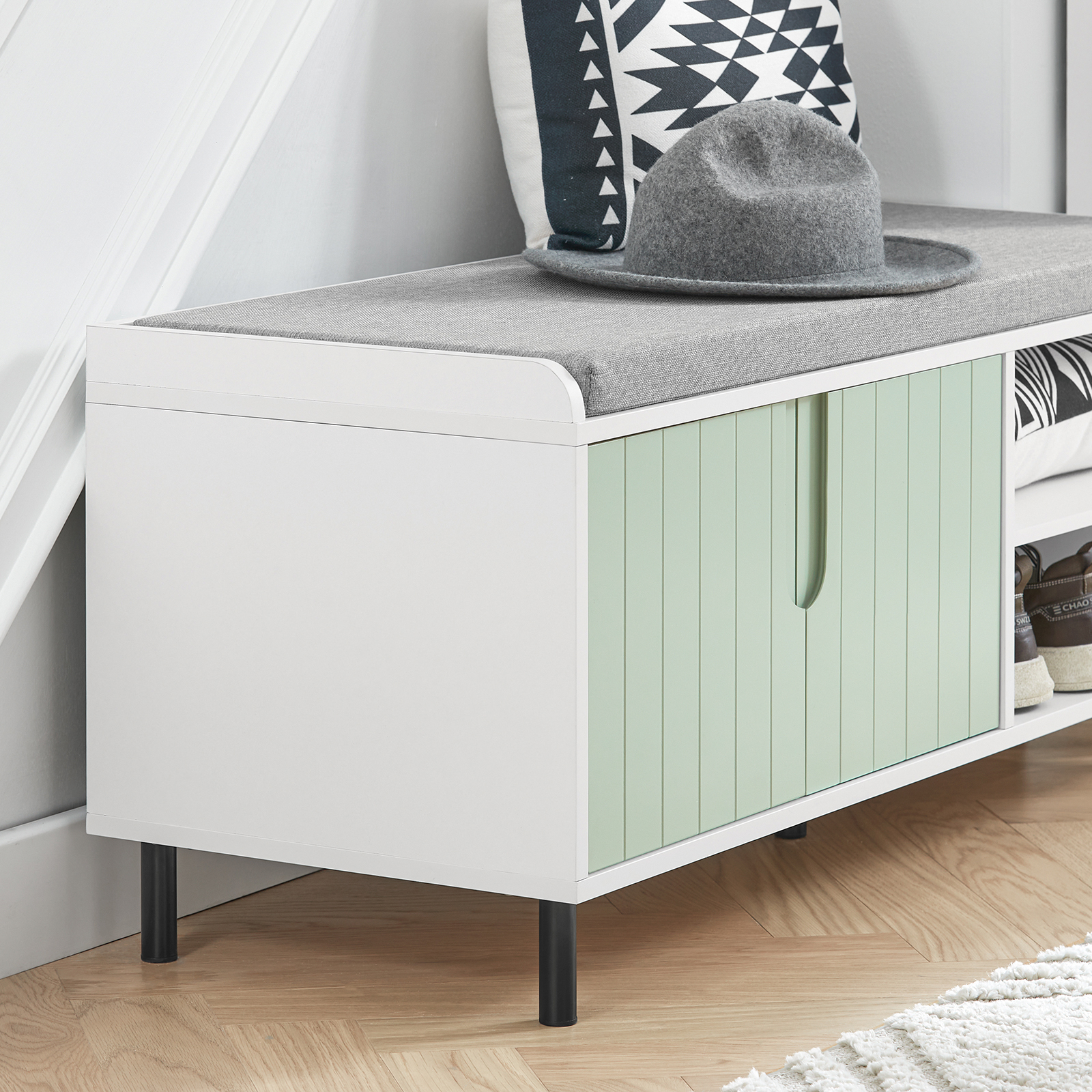 SoBuy Storage Bench with Removable Seat Cushion Shoe Cabinet Shoe Bench FSR158-GR