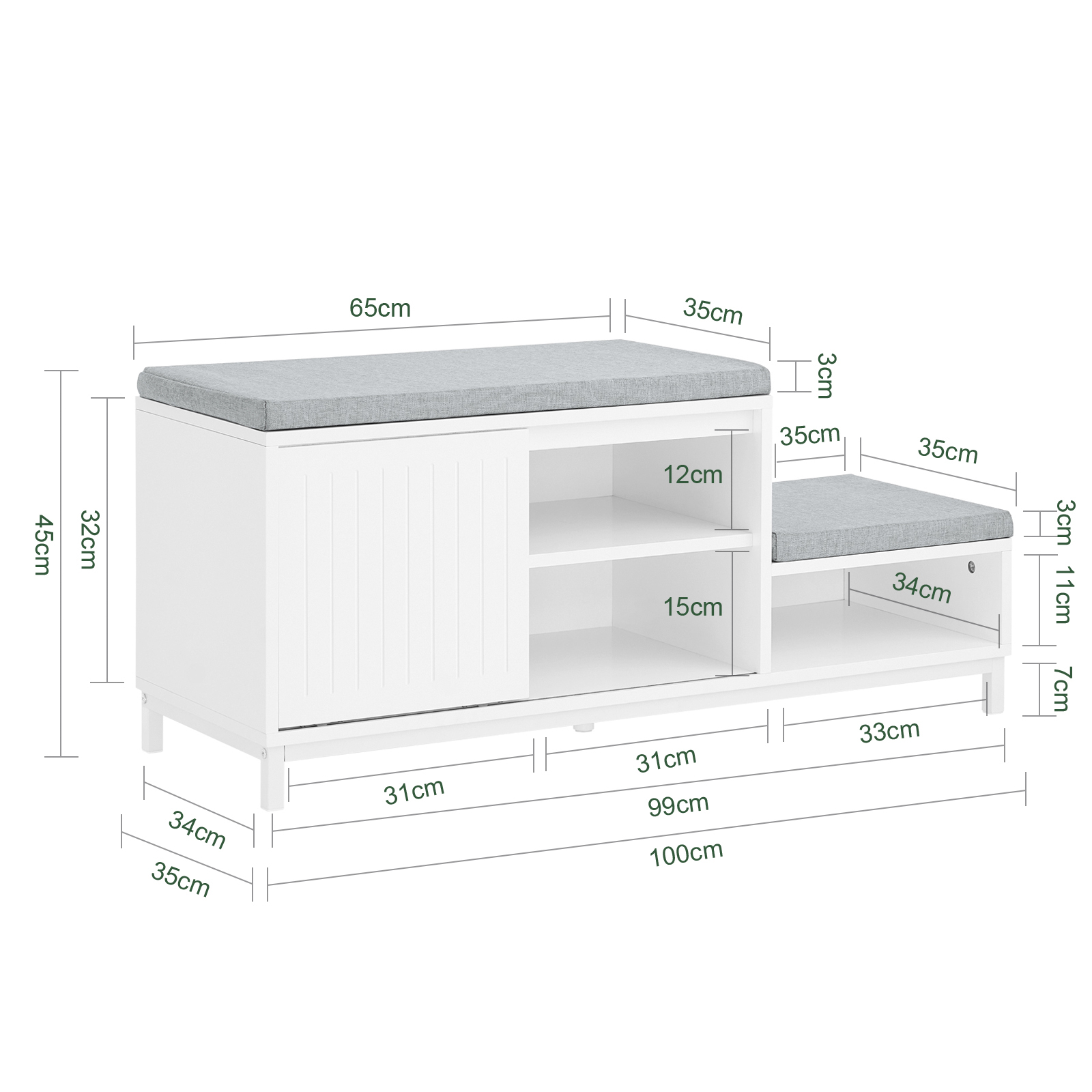 SoBuy FSR166-W, Hallway Shoe Bench Shoe Cabinet Shoe Rack with 2 Seats and 1 Sliding Door