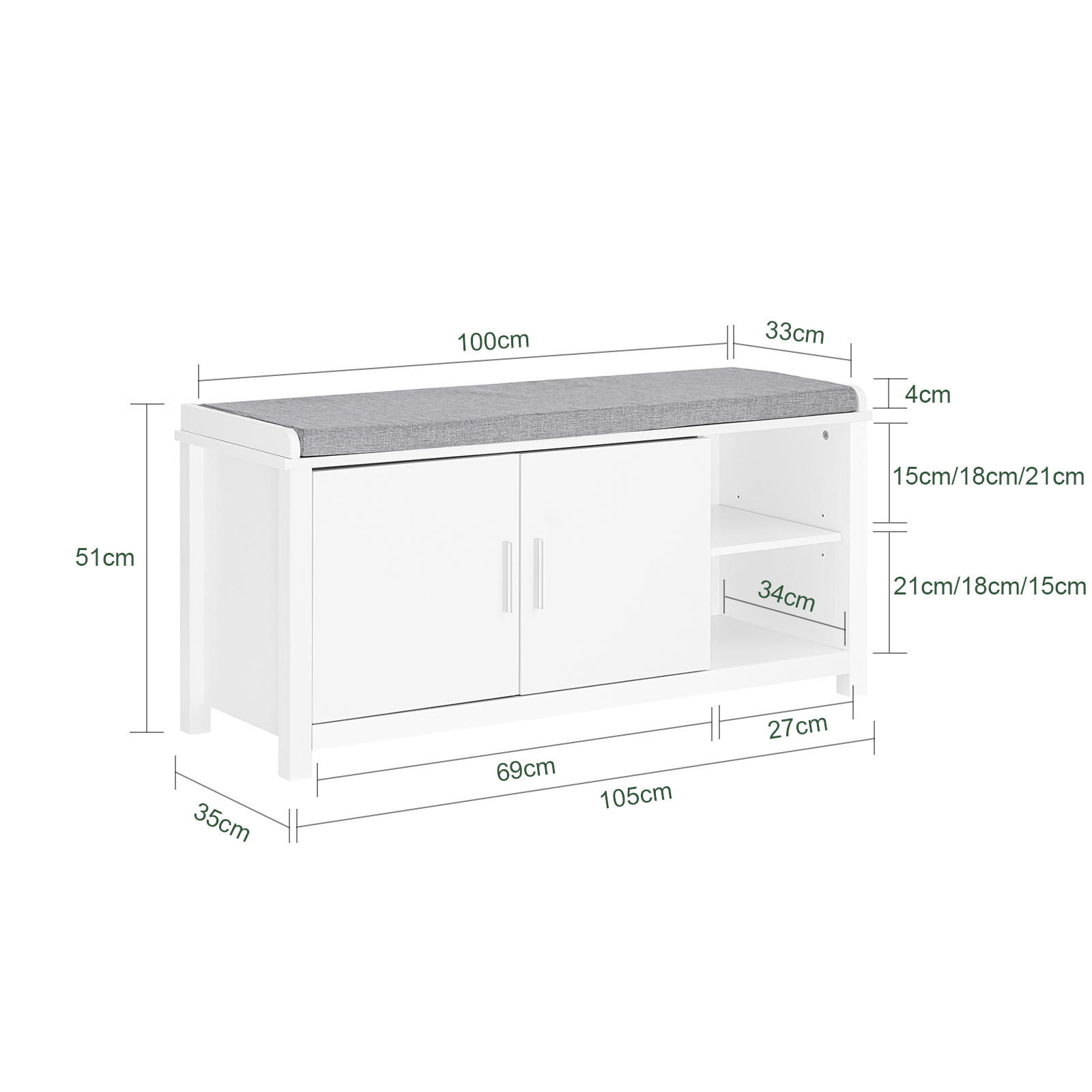 SoBuy Hallway Storage Bench Shoe Bench Shoe Rack Shoe Cabinet FSR168-W