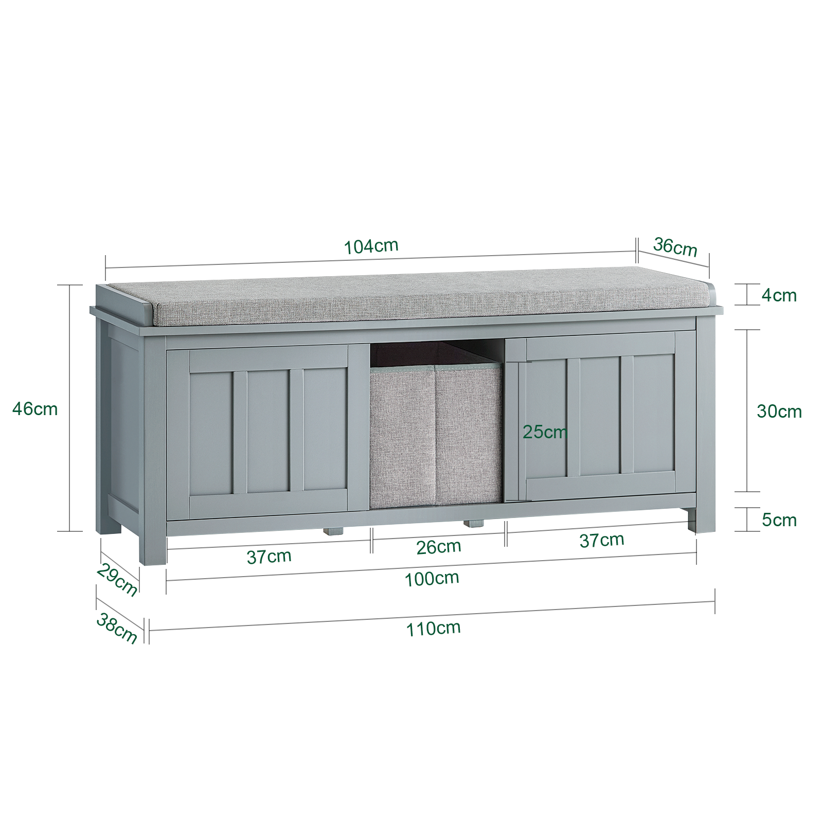 SoBuy Storage Bench Shoe Cabinet with 2 Doors & Removable Seat Cushion FSR173-HG