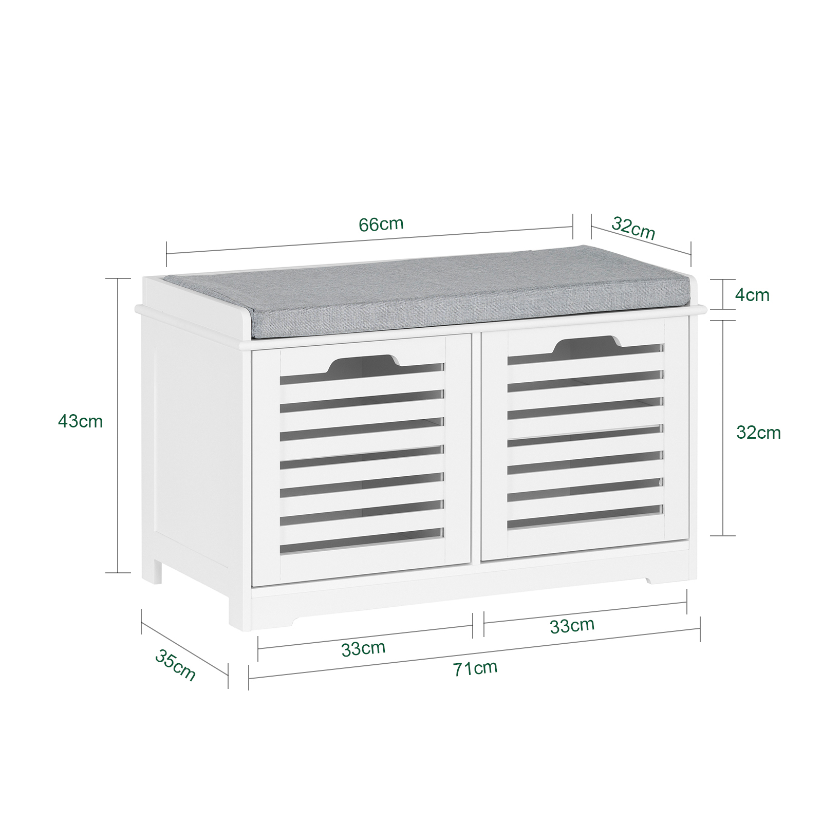 SoBuy Shoe Bench with Seat Cushion and 2 Doors Hallway Storage Bench Shoe Cabinet FSR23-II-W