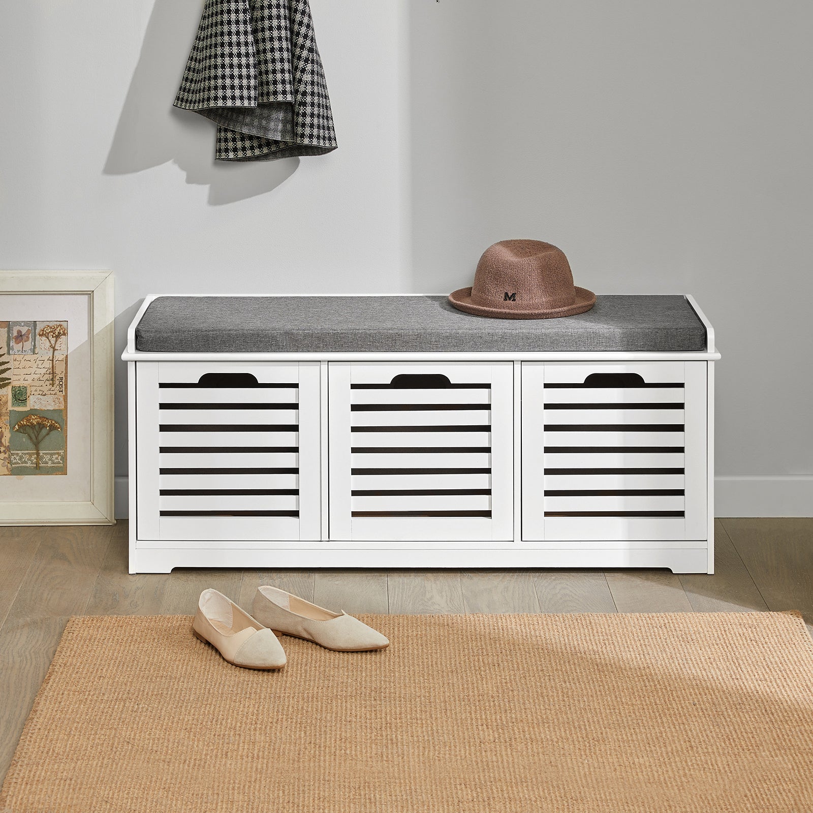 SoBuy Shoe Storage Bench With Drawers & Cushion,FSR23-W