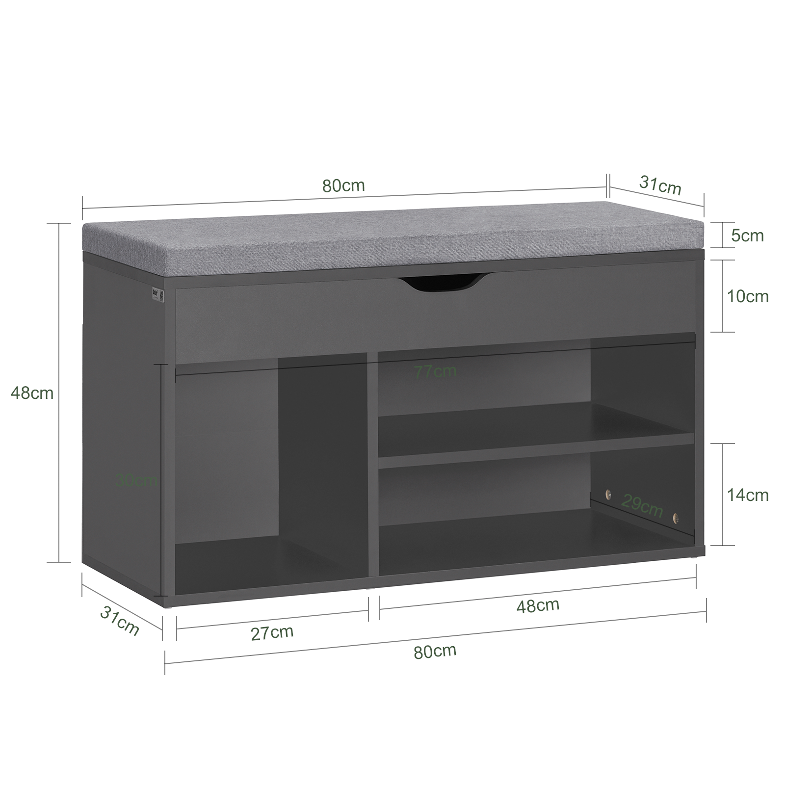 SoBuy Shoe Storage Cabinet Shoe Rack with Lift Up Bench Top and Seat Cushion FSR45-DG