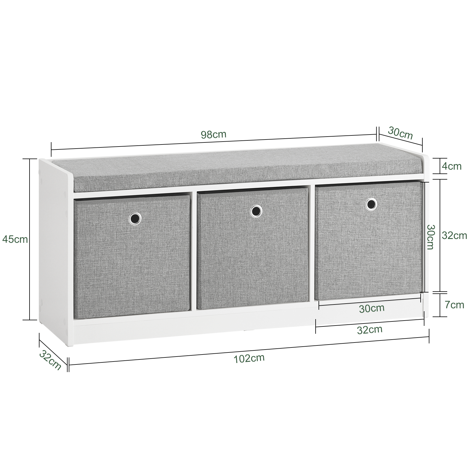 SoBuy FSR65-DG,3 Baskets Hallway Bedroom Storage Bench,Shoe Bench,Shoe Cabinet with Seat Cushion
