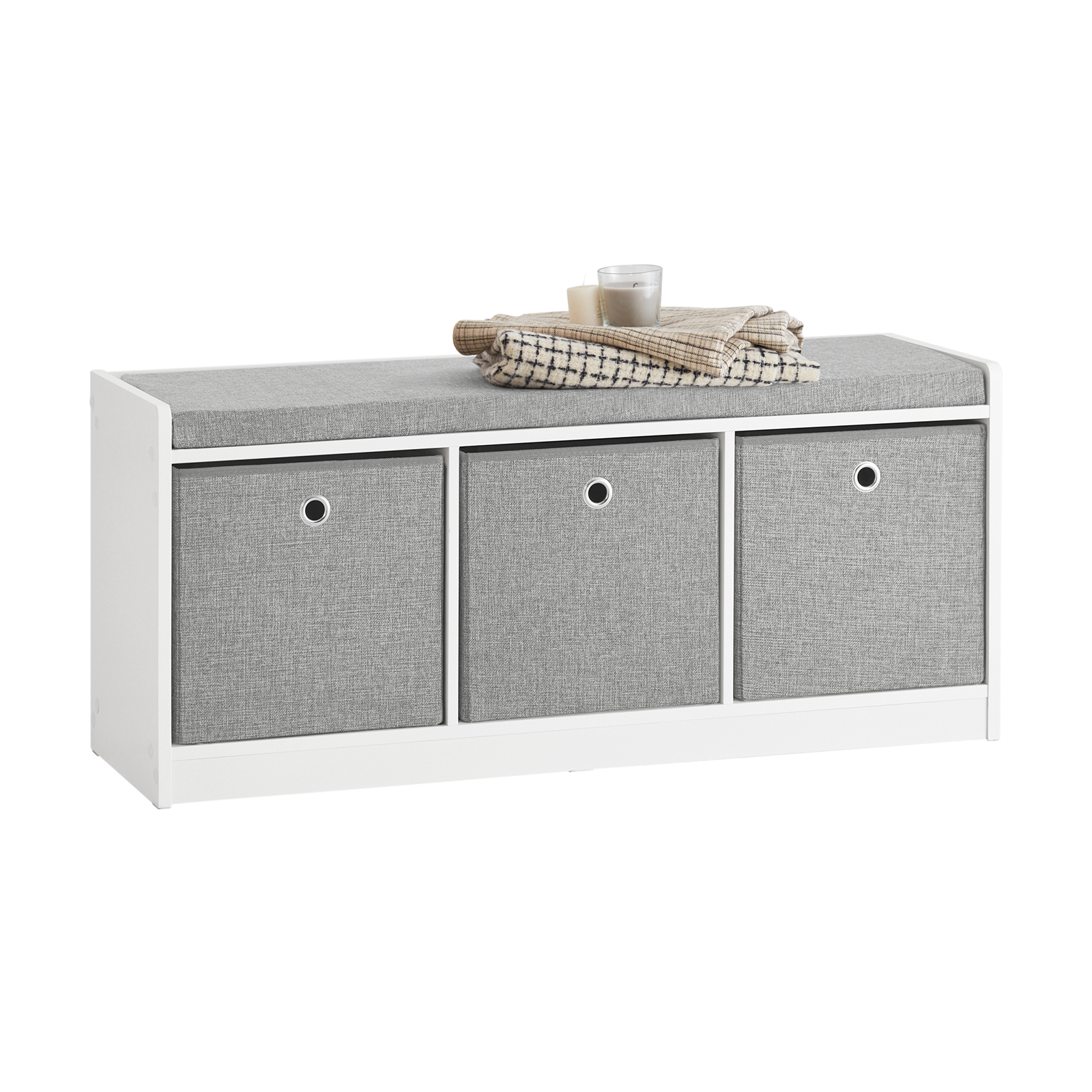 SoBuy FSR65-DG,3 Baskets Hallway Bedroom Storage Bench,Shoe Bench,Shoe Cabinet with Seat Cushion
