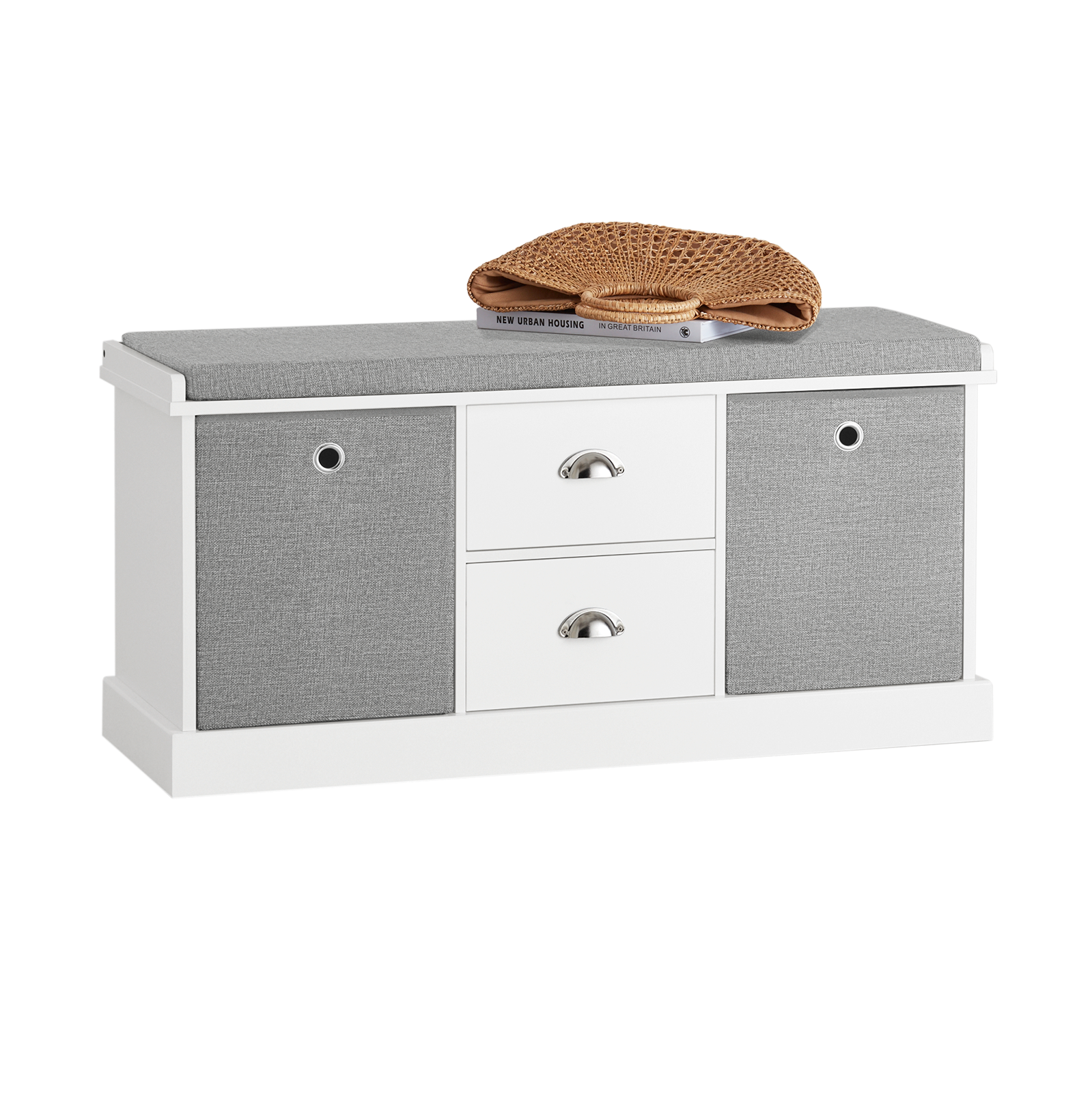 SoBuy FSR66-HG,2 Baskets 2 Drawers Hallway Bedroom Storage Bench,Shoe Bench,Shoe Cabinet with Seat Cushion