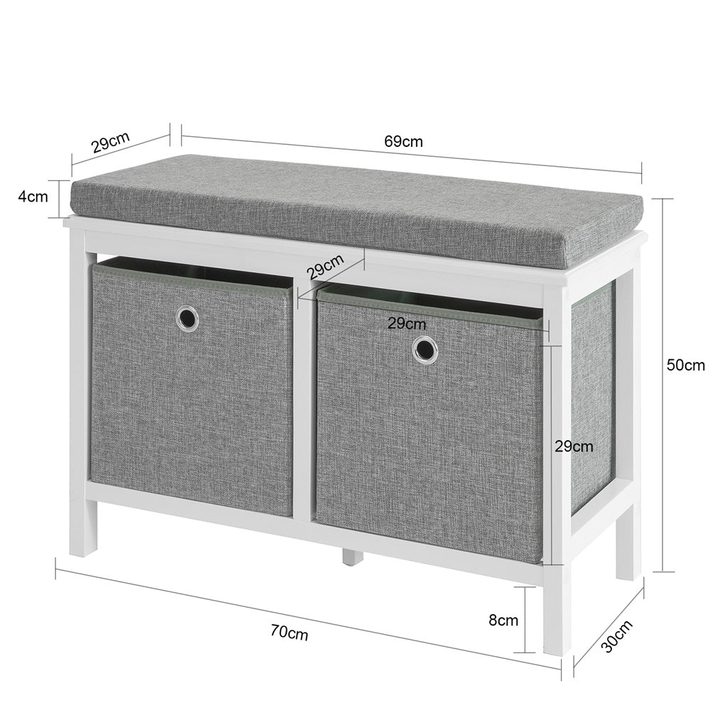 SoBuy FSR81-HG,Entryway Bedroom Storage Bench with 2 Baskets,Shoe Cabinet,Shoe Bench with Seat Cushion
