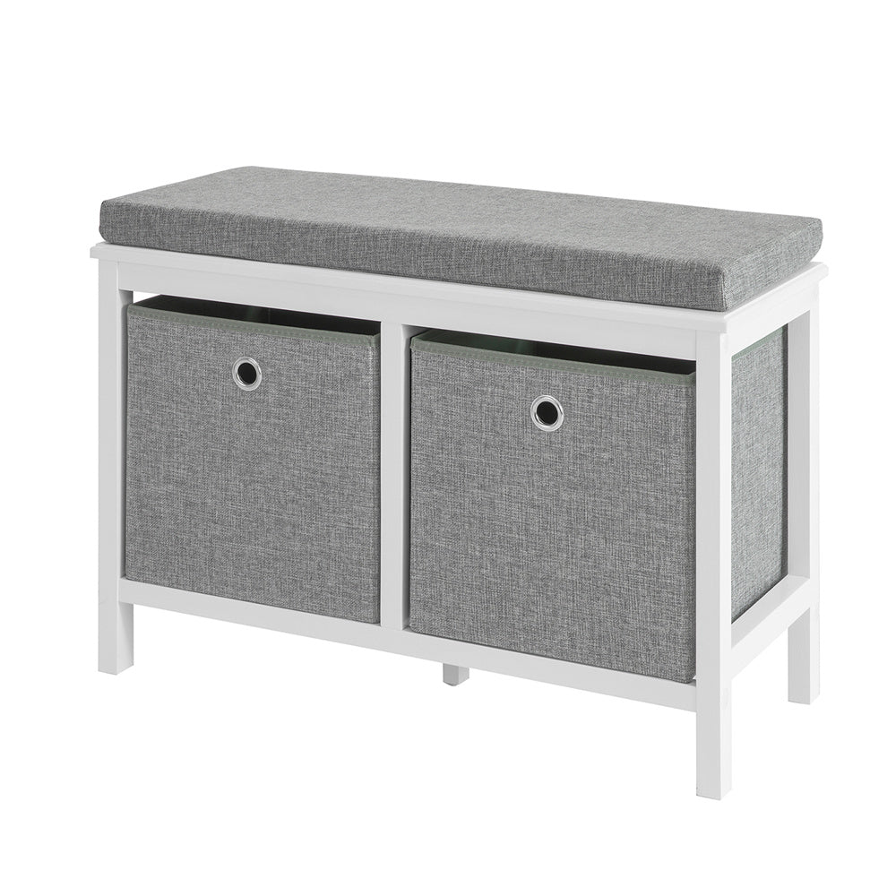 SoBuy FSR81-HG,Entryway Bedroom Storage Bench with 2 Baskets,Shoe Cabinet,Shoe Bench with Seat Cushion