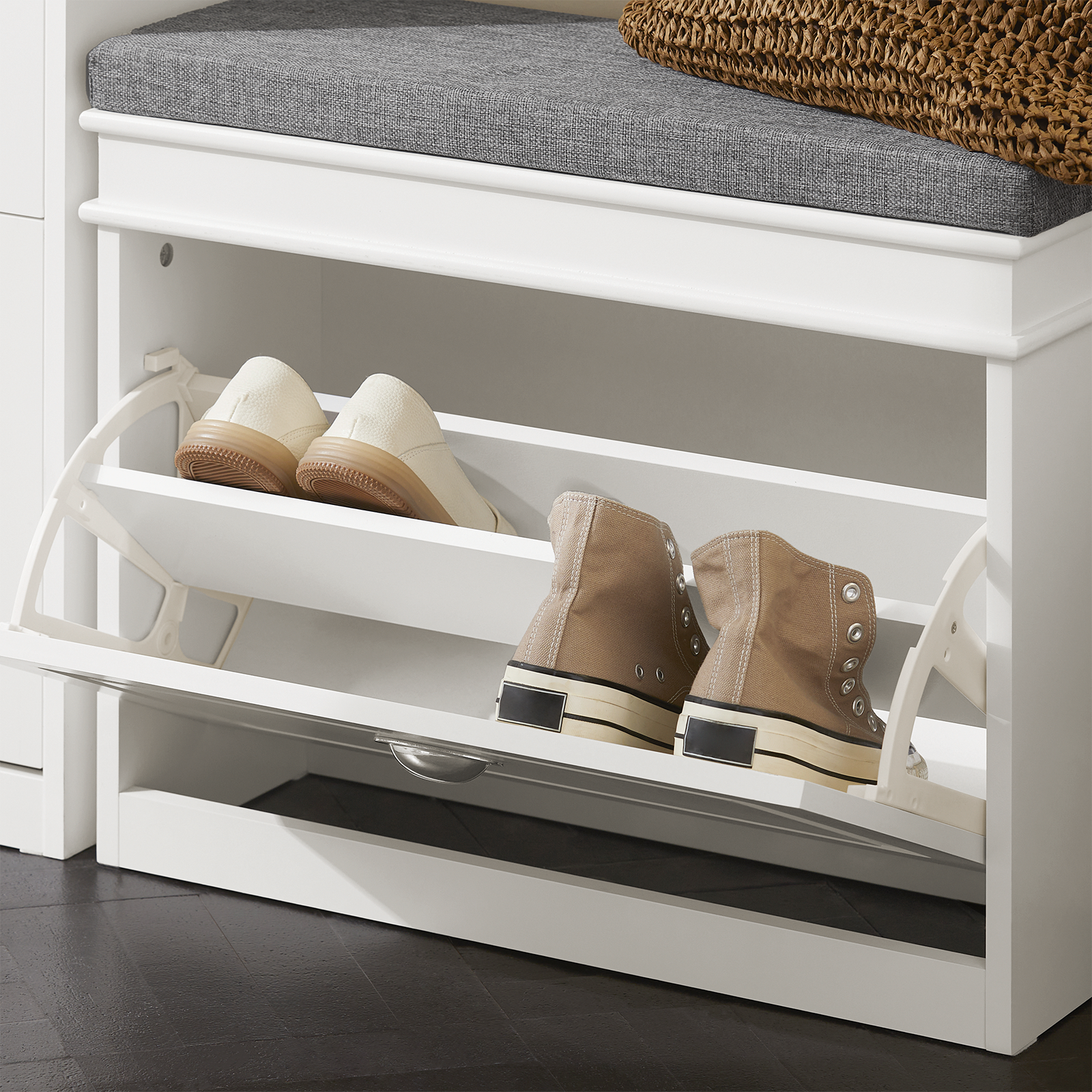 SoBuy FSR82-K-W, Hallway Shoe Bench Shoe Rack Shoe Cabinet with Flip-drawer and Seat Cushion