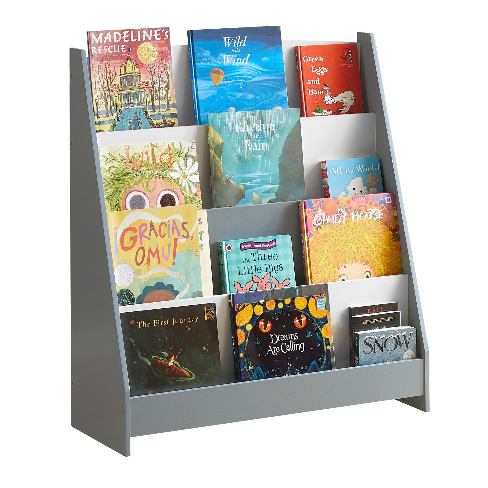 SoBuy KMB32-HG, Children's Bookcase,Newspaper Rack with 4 Shelves,Storage Shelf for Children