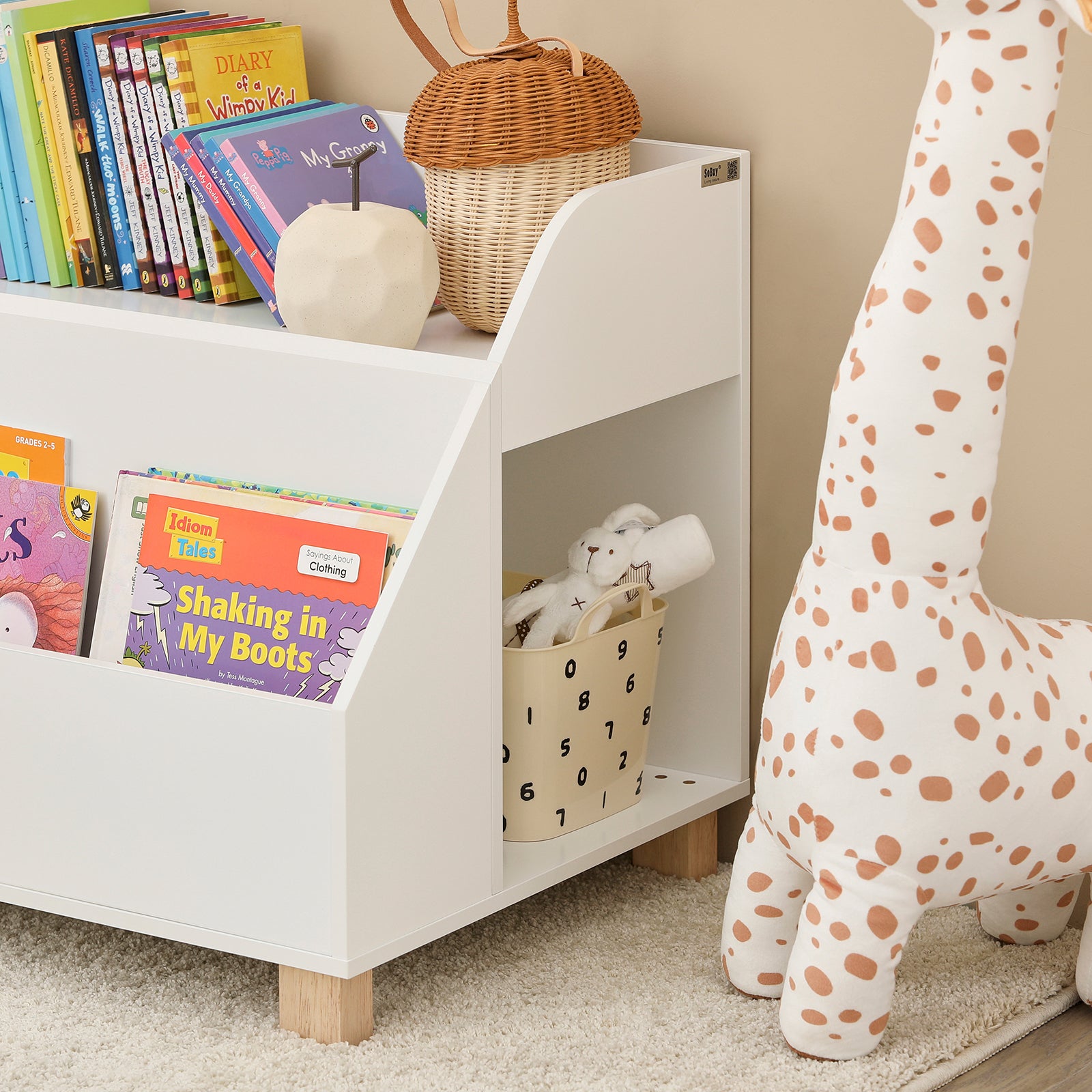 SoBuy KMB54-W,Children Kids Storage Bookcase,Book Shelf Toy Shelf Storage Display Shelf Rack Organizer with 3 Storage Compartments,White