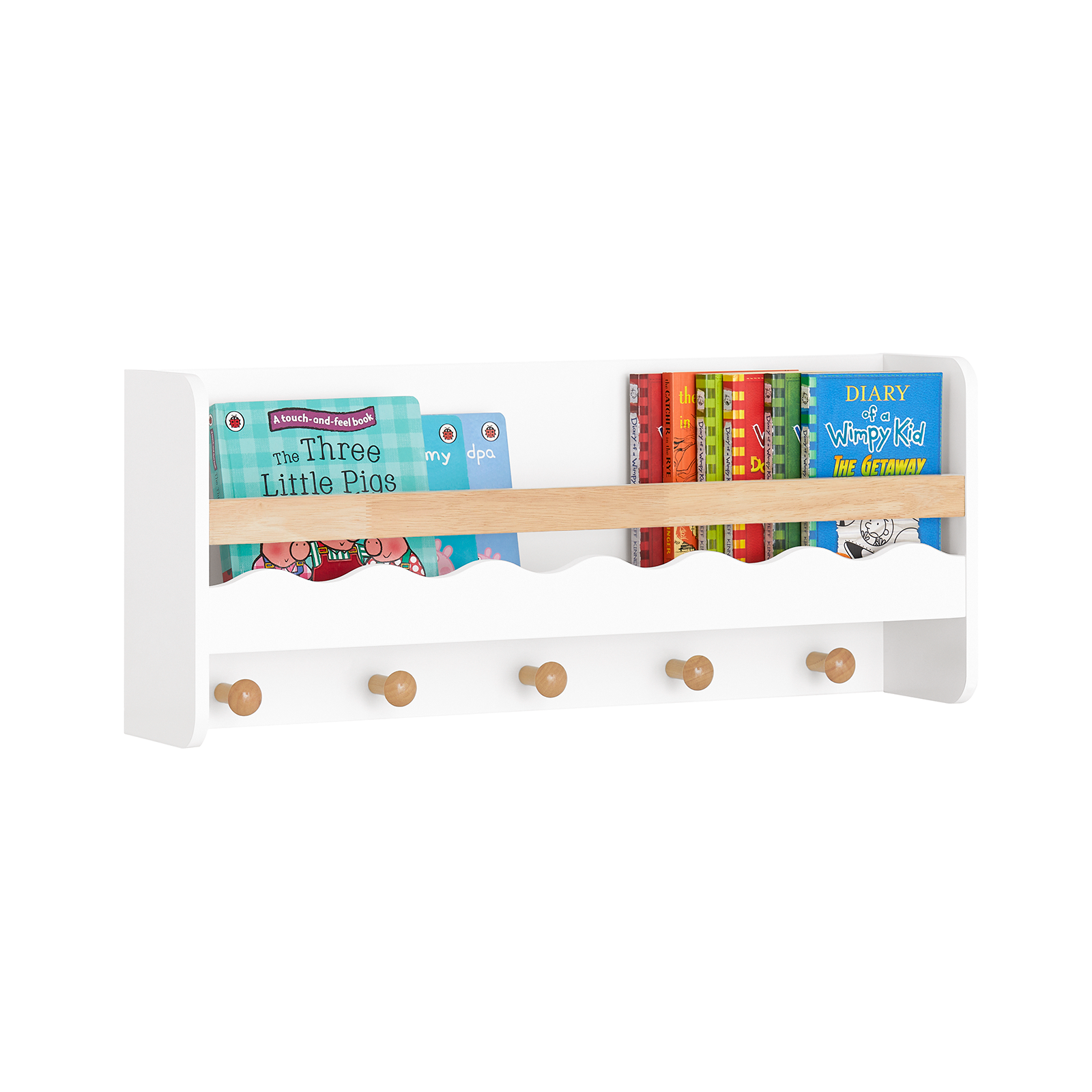 SoBuy Wall Mounted Storage Shelf Children Kids Book Shelf Toy Shelf Coat Rack KMB78-W