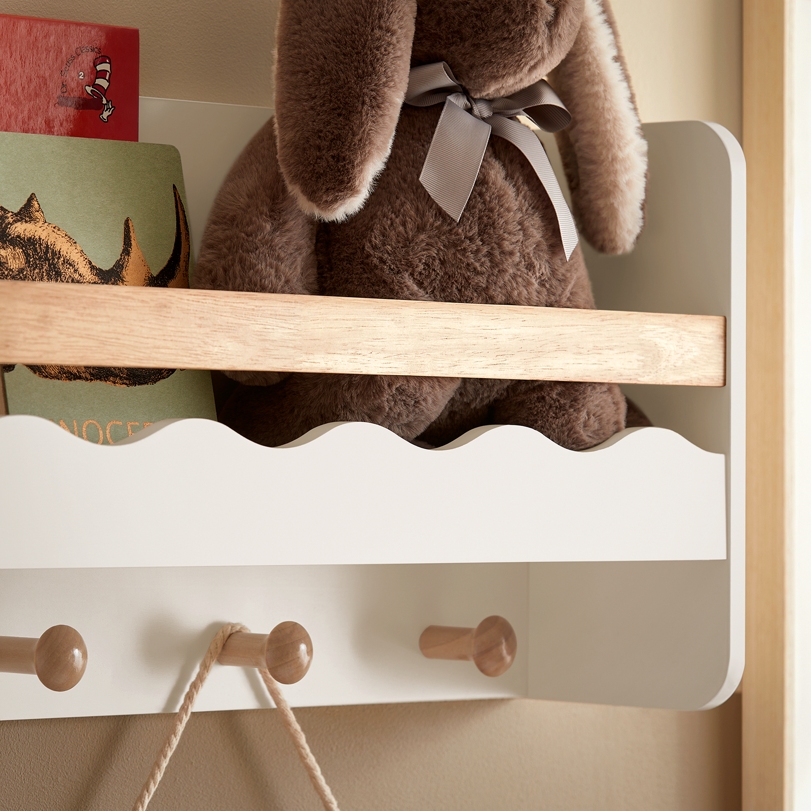 SoBuy Wall Mounted Storage Shelf Children Kids Book Shelf Toy Shelf Coat Rack KMB78-W