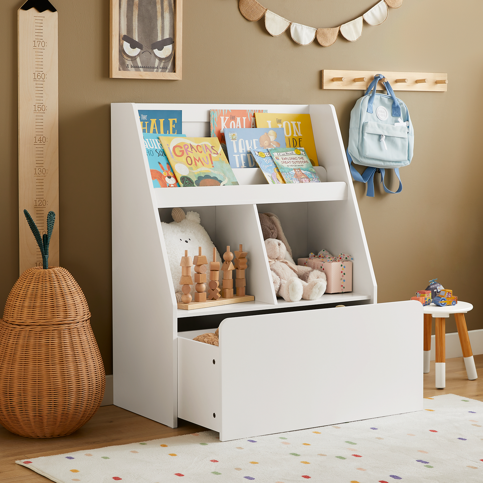 SoBuy KMB83-W Children Kids Bookcase Book Shelf Toy Shelf Storage Shelf Organizer With Storage Chest On Wheels