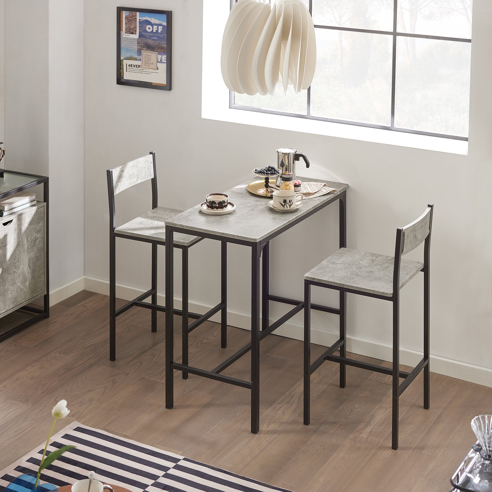 SoBuy OGT03-HG, Bar Set-1 Bar Table and 2 Stools, 3 Pieces Home Kitchen Breakfast Bar Set Furniture Dining Set