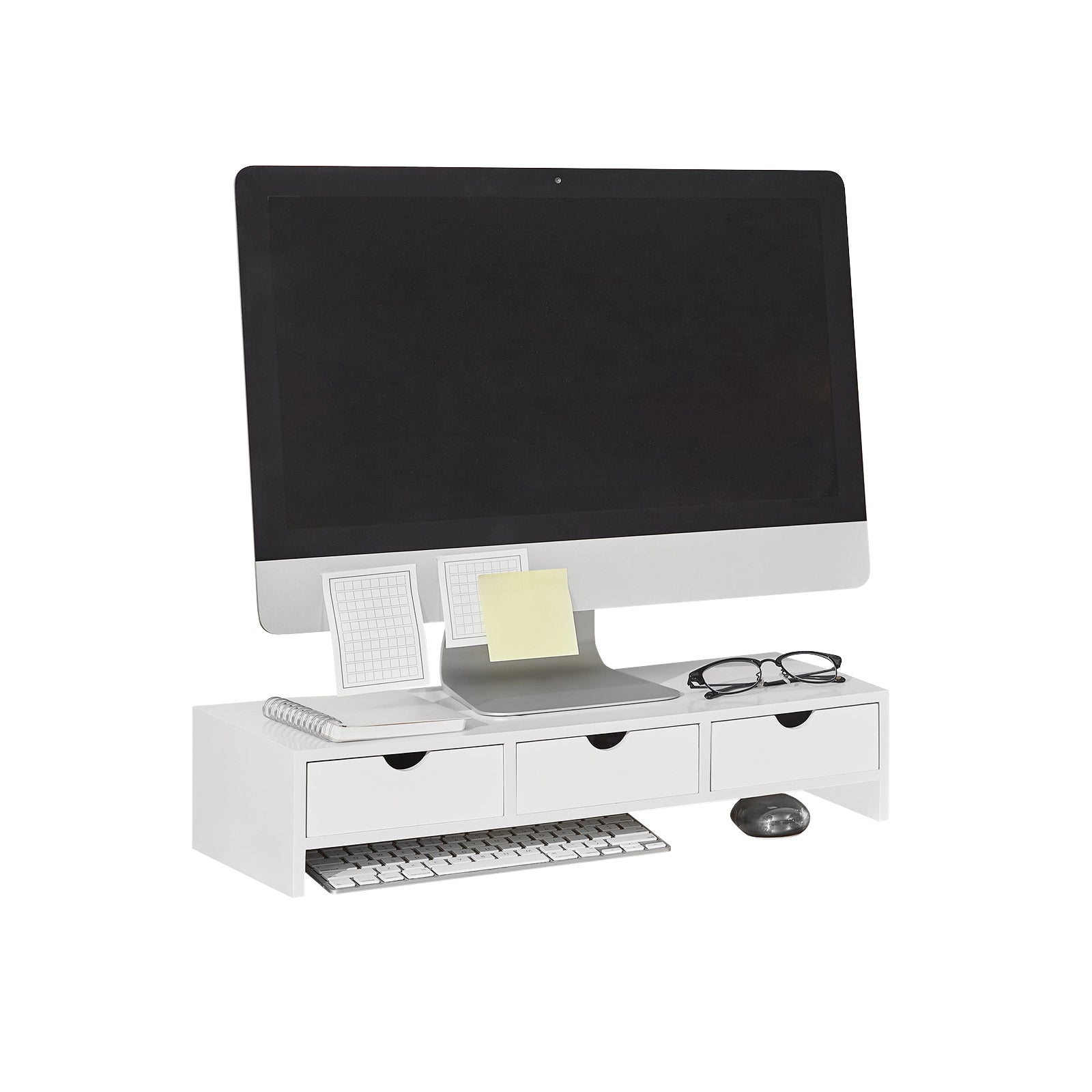 SoBuy BBF03-W, Monitor Stand Computer Screen Monitor Stand Monitor Riser Desk Organizer with 3 Drawers