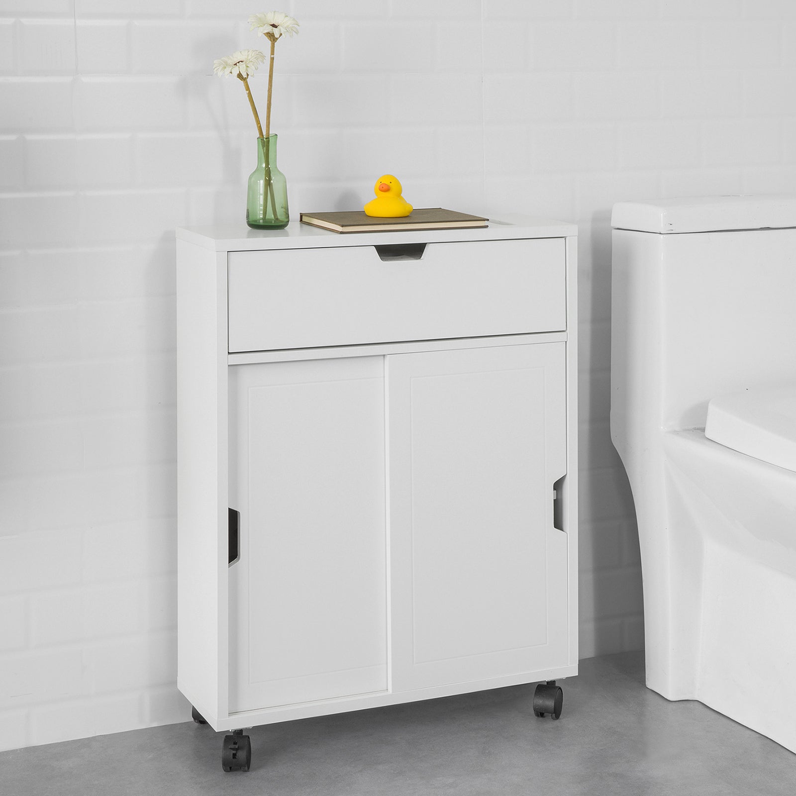 SoBuy BZR31-W Bathroom Cabinet Storage Shelf on Wheels,Toilet Paper Cabinet