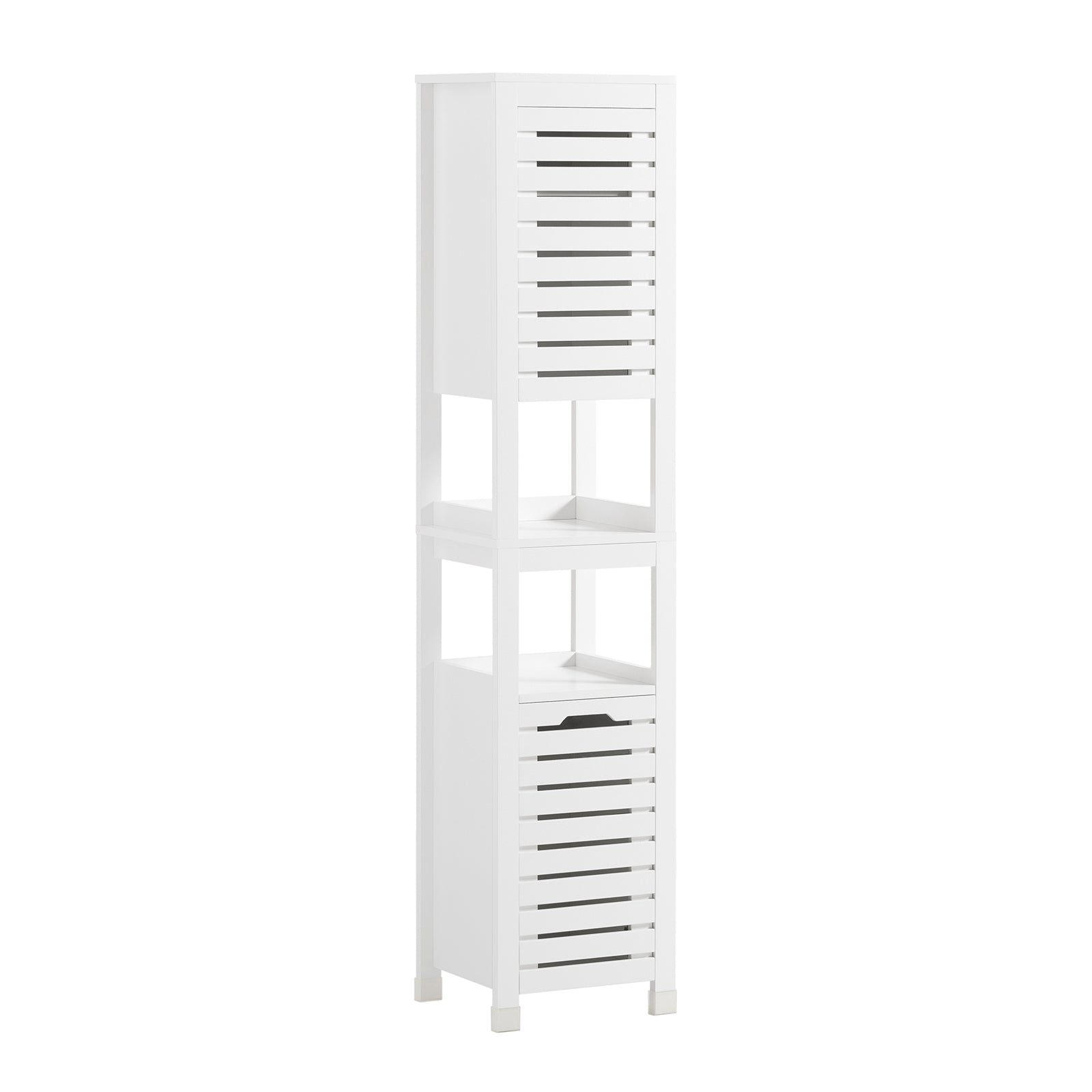 SoBuy BZR59-W,Tall Bathroom Cabinet Cupboard,Storage Cabinet with 2 Slatted Doors and 2 Shelves, H161cm