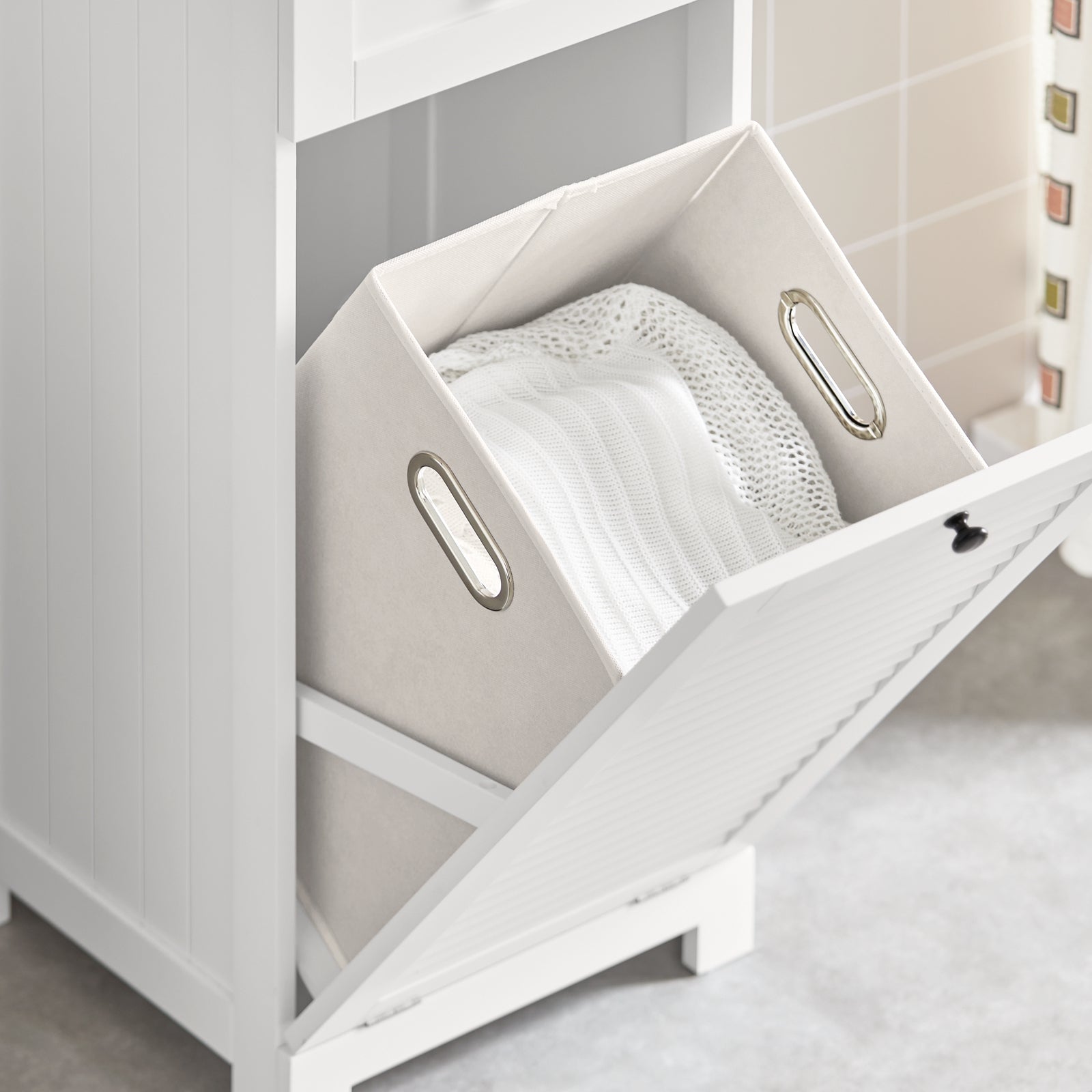 SoBuy BZR73-W,Bathroom Storage Cabinet Unit with Drawer&Laundry Basket,Laundry Cabinet White