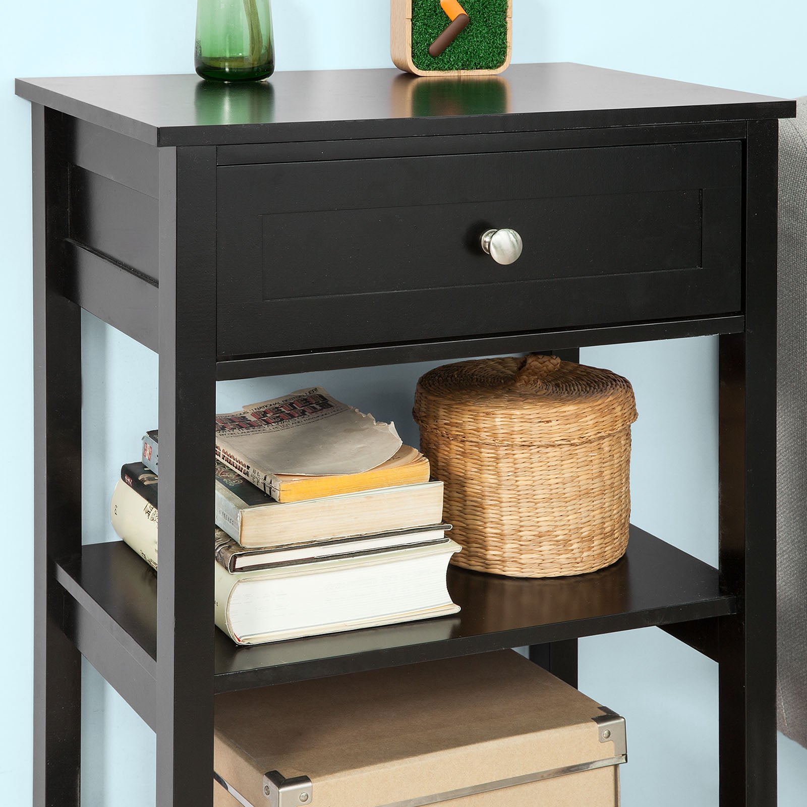 SoBuy Beside End Table with Drawers Black,FBT46-SCH