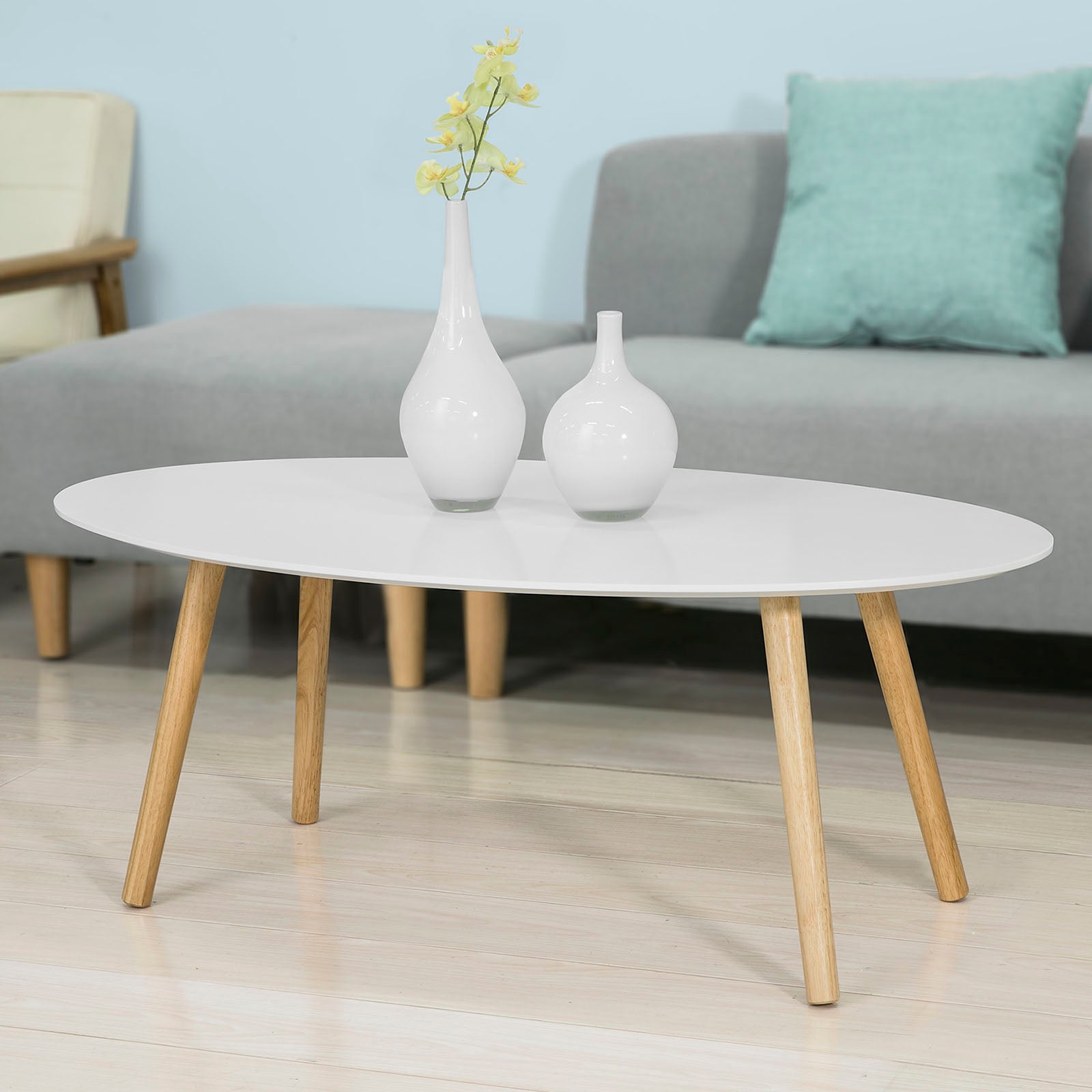 SoBuy Wood White Living Room Oval Coffee Table,FBT61-W