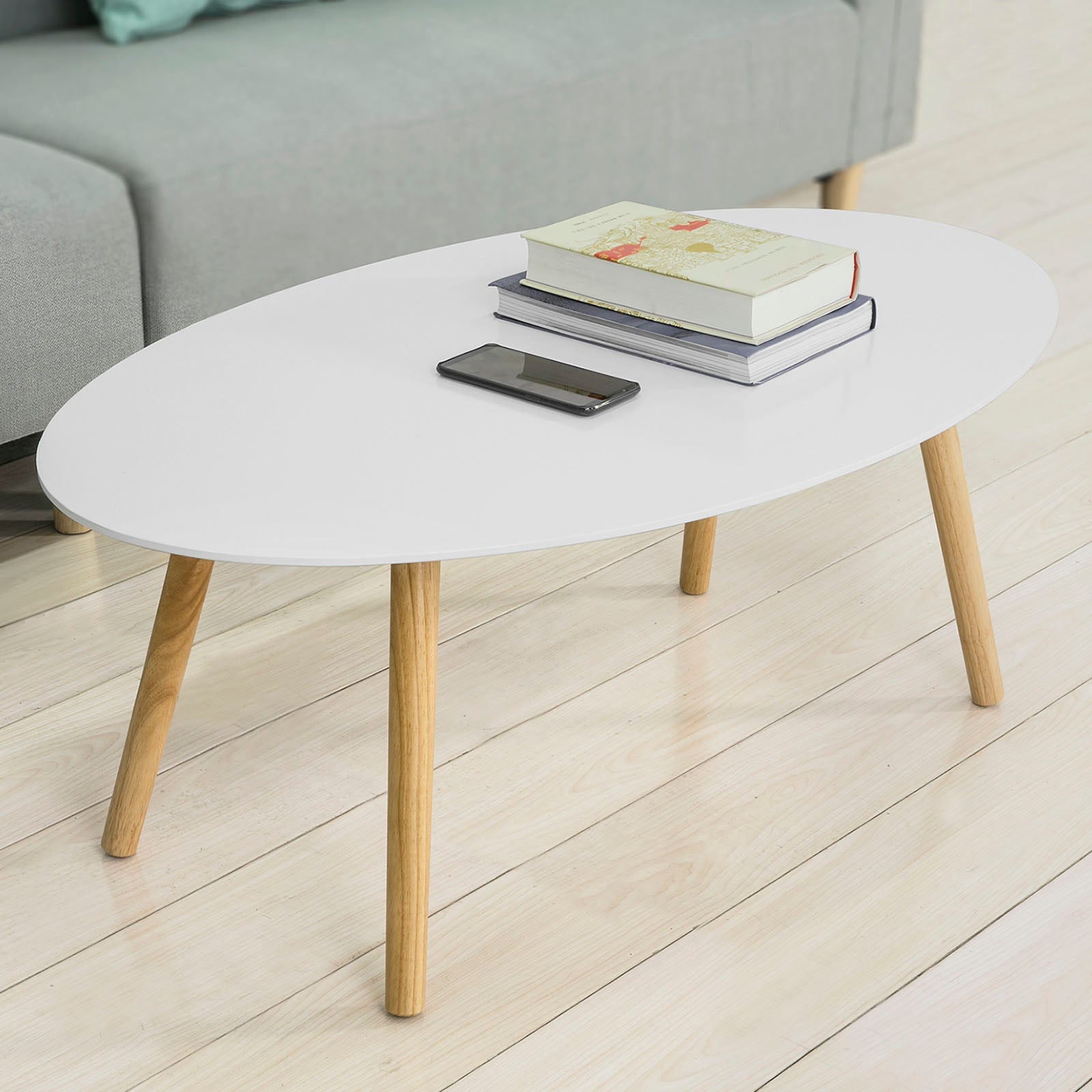 SoBuy Wood White Living Room Oval Coffee Table,FBT61-W