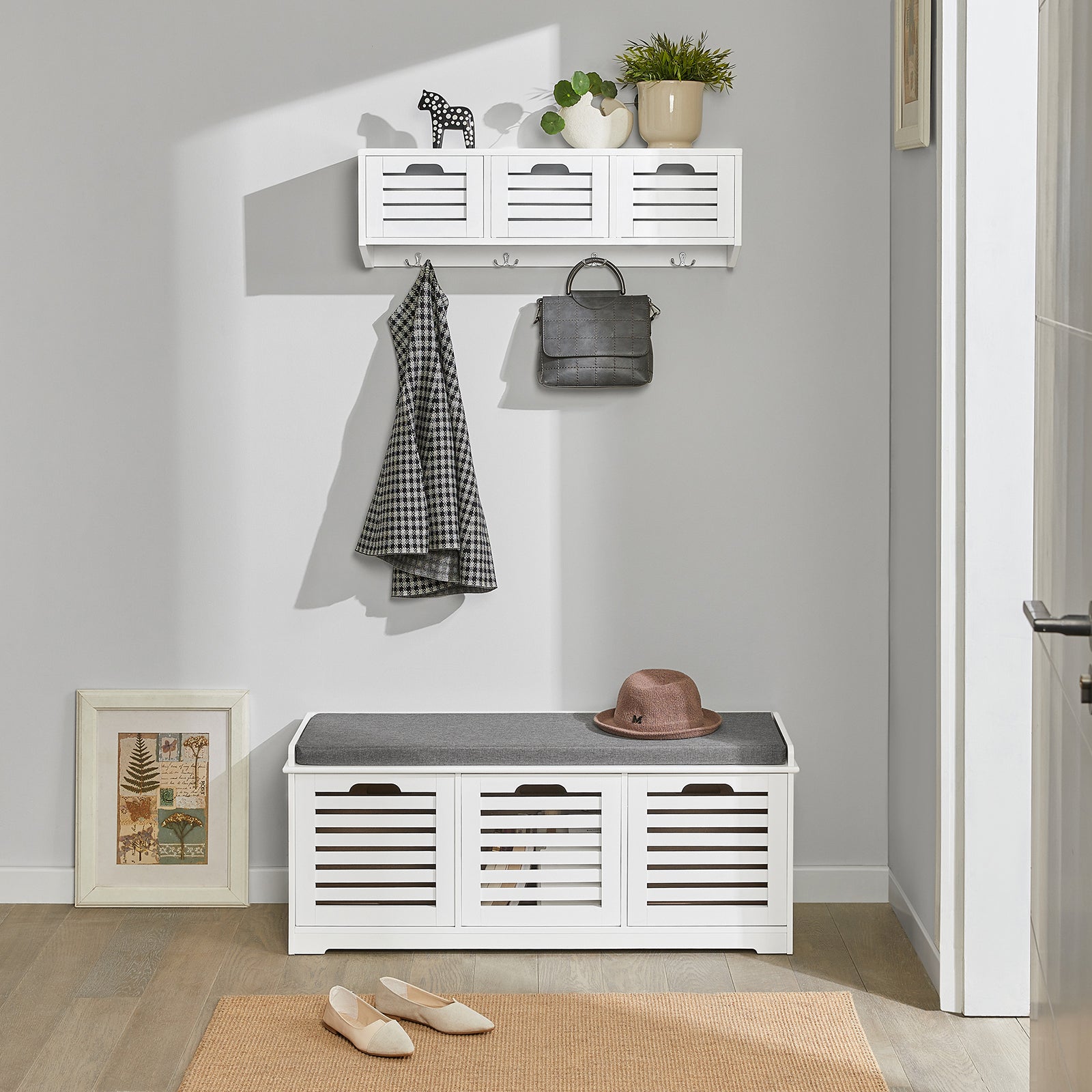 Entryway Hanging Shelf with 4 Hooks Wall Mounted Cabinets Shelf Storag –  EveryMarket