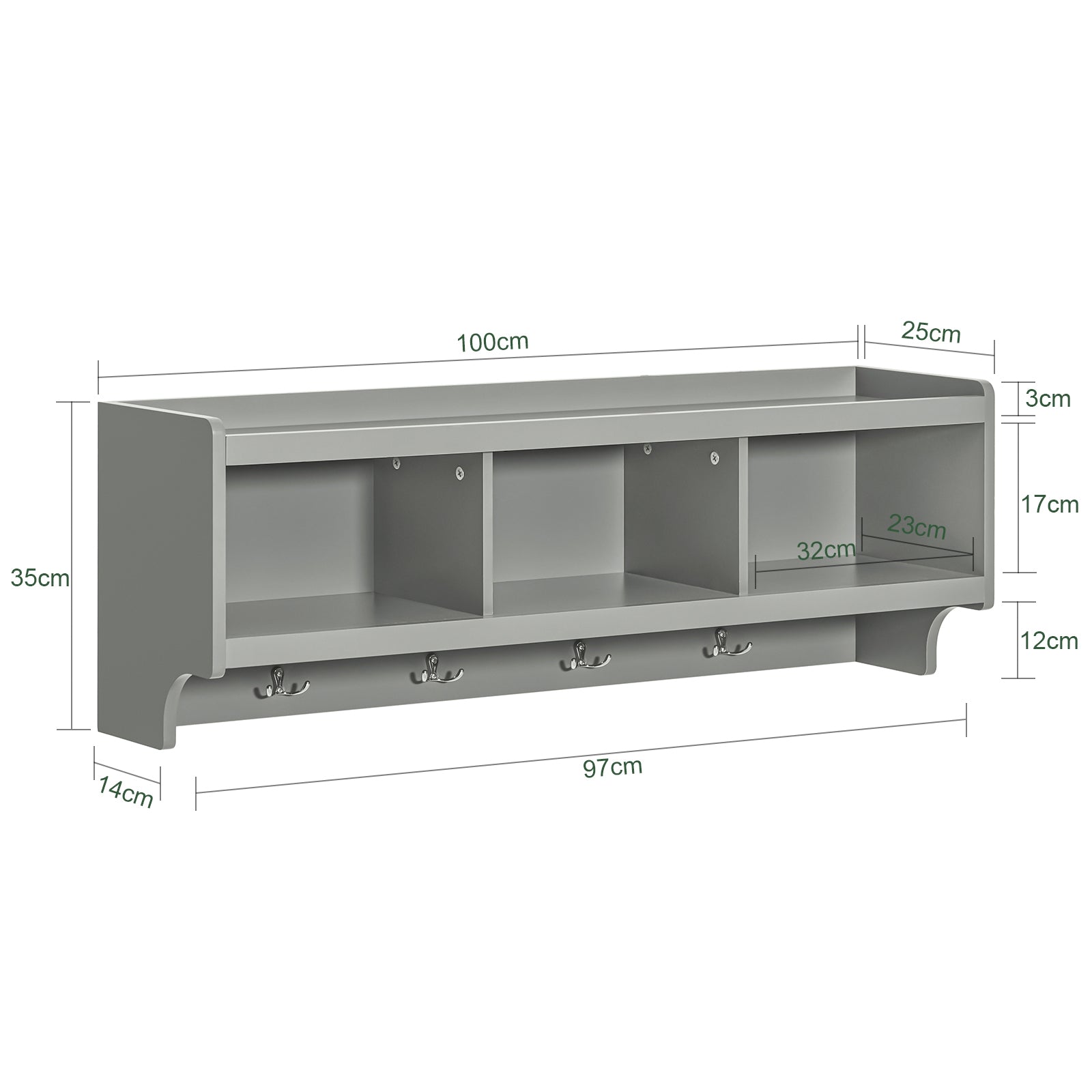 SoBuy FHK28-HG, Wall Coat Rack Wall Shelf Wall Storage Cabinet Unit with Hooks