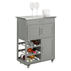SoBuy FKW45-HG, Kitchen Storage Trolley Kitchen Cabinet with Stainless Steel Worktop