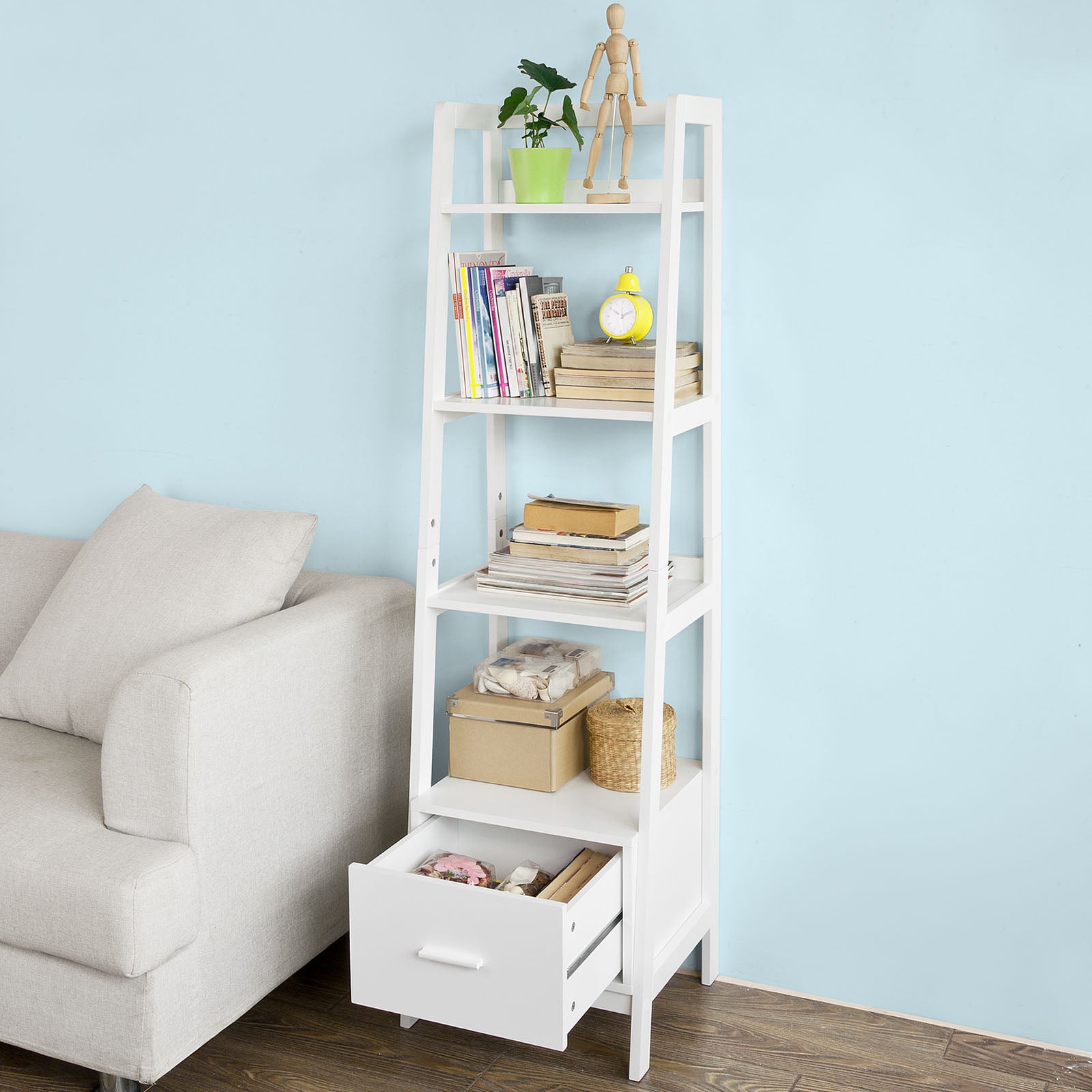 SoBuy White Storage Display Shelf Bookcase with Drawer and Shelves,FRG116-K-W