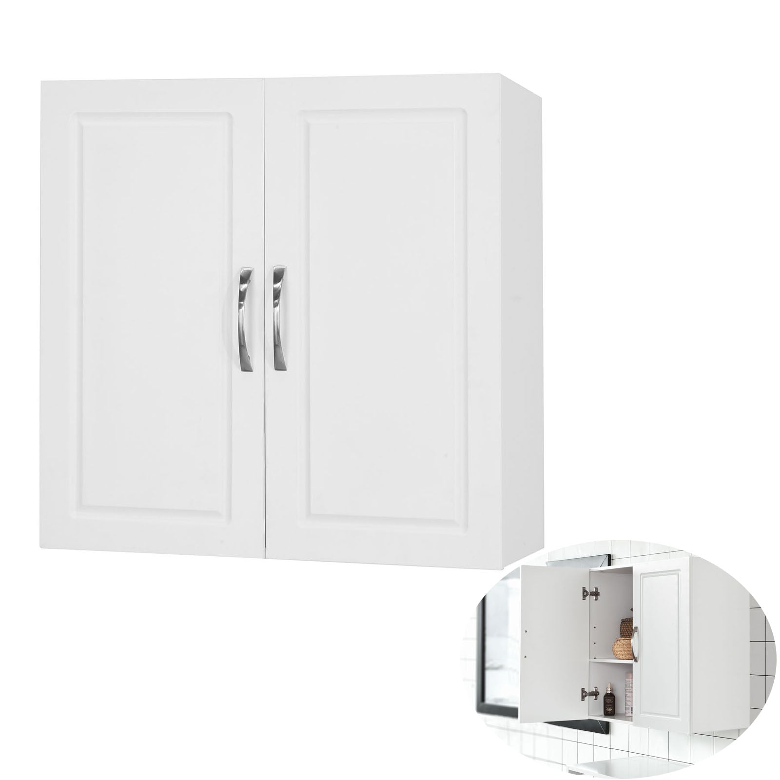 SoBuy White Kitchen Bathroom Wall Unit with Double Doors FRG231-W