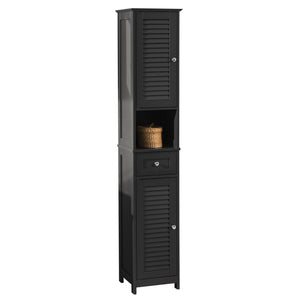 SoBuy FRG236-DG,Tall Bathroom Cabinet,Storage Unit with 2 Shutter Doors and 1 Drawer, H170cm