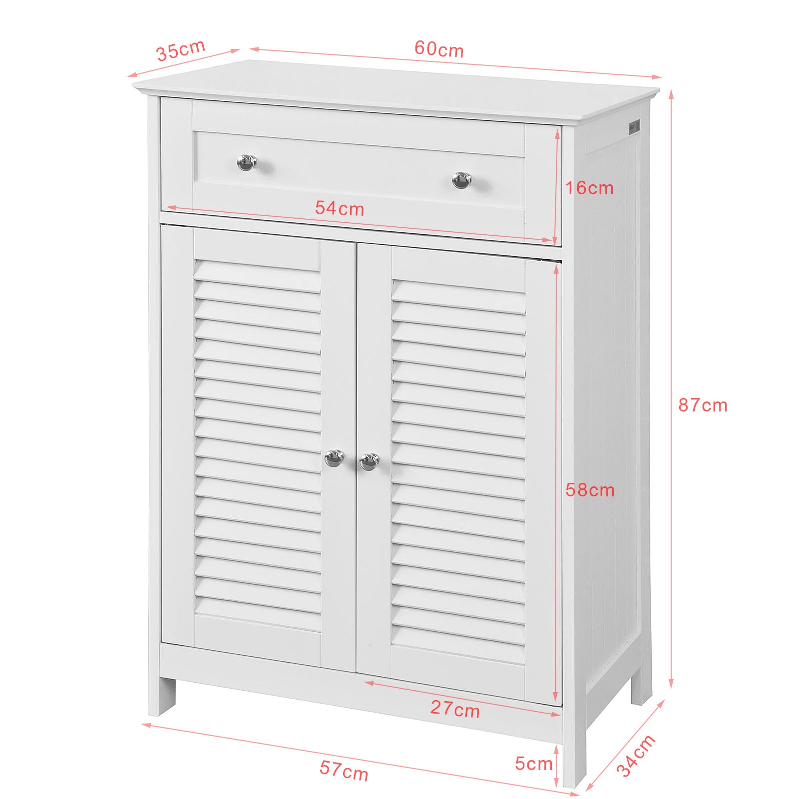 SoBuy FRG238-W, White Free Standing Double Shutter Door Bathroom Storage Cabinet Cupboard