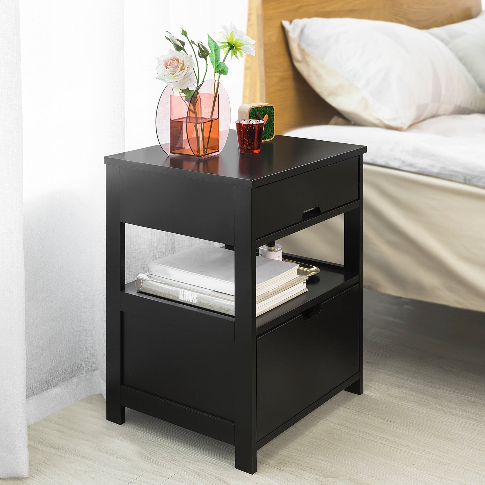 SoBuy Bedside Table with 2 Drawers Black,FRG258-SCH