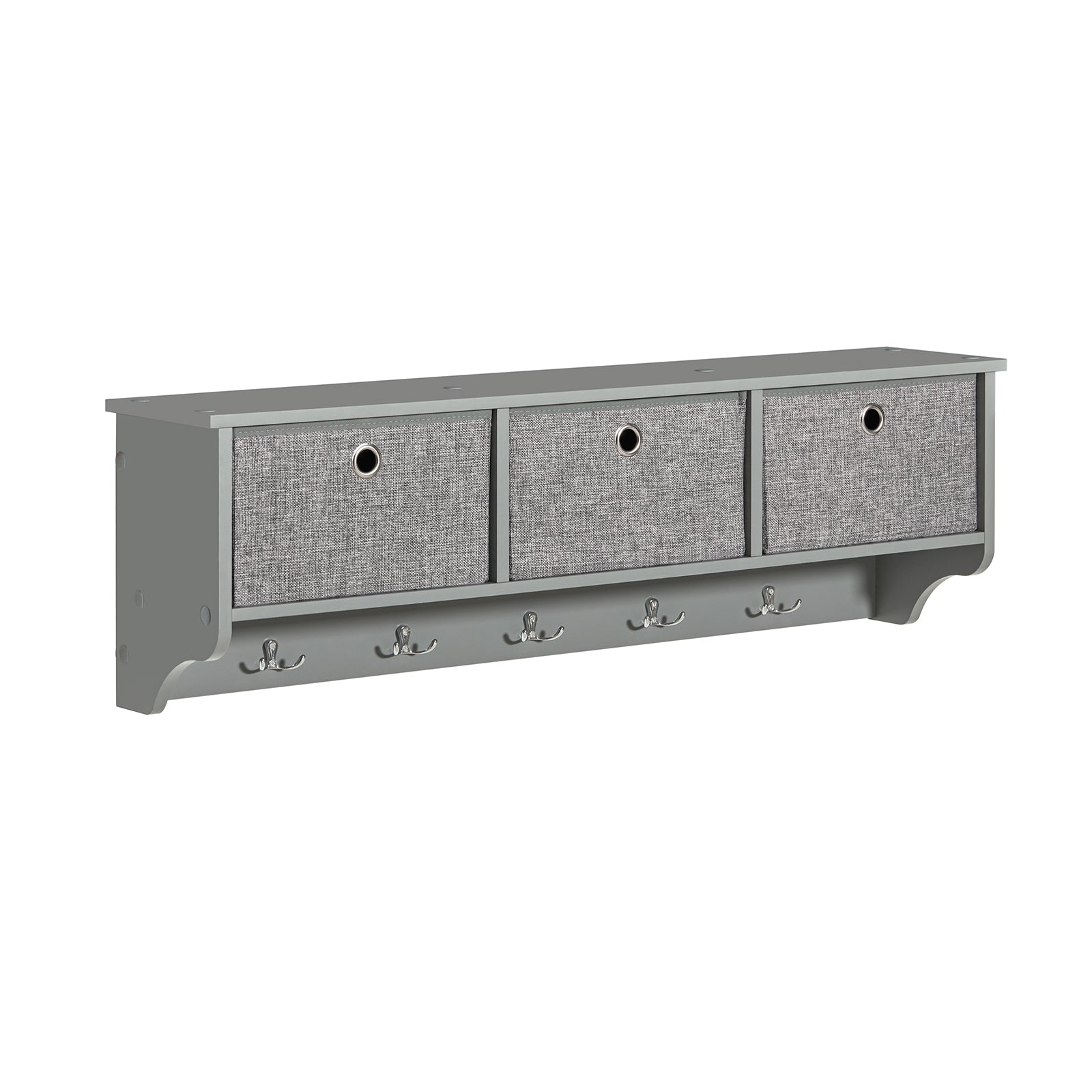 SoBuy FRG282-HG,Wall Coat Rack Wall Shelf Wall Storage Cabinet Unit with 3 Baskets 5 Hooks,Grey