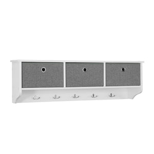 SoBuy FRG282-W, Wall Coat Rack Wall Shelf Wall Storage Cabinet Unit with 3 Baskets 5 Hooks