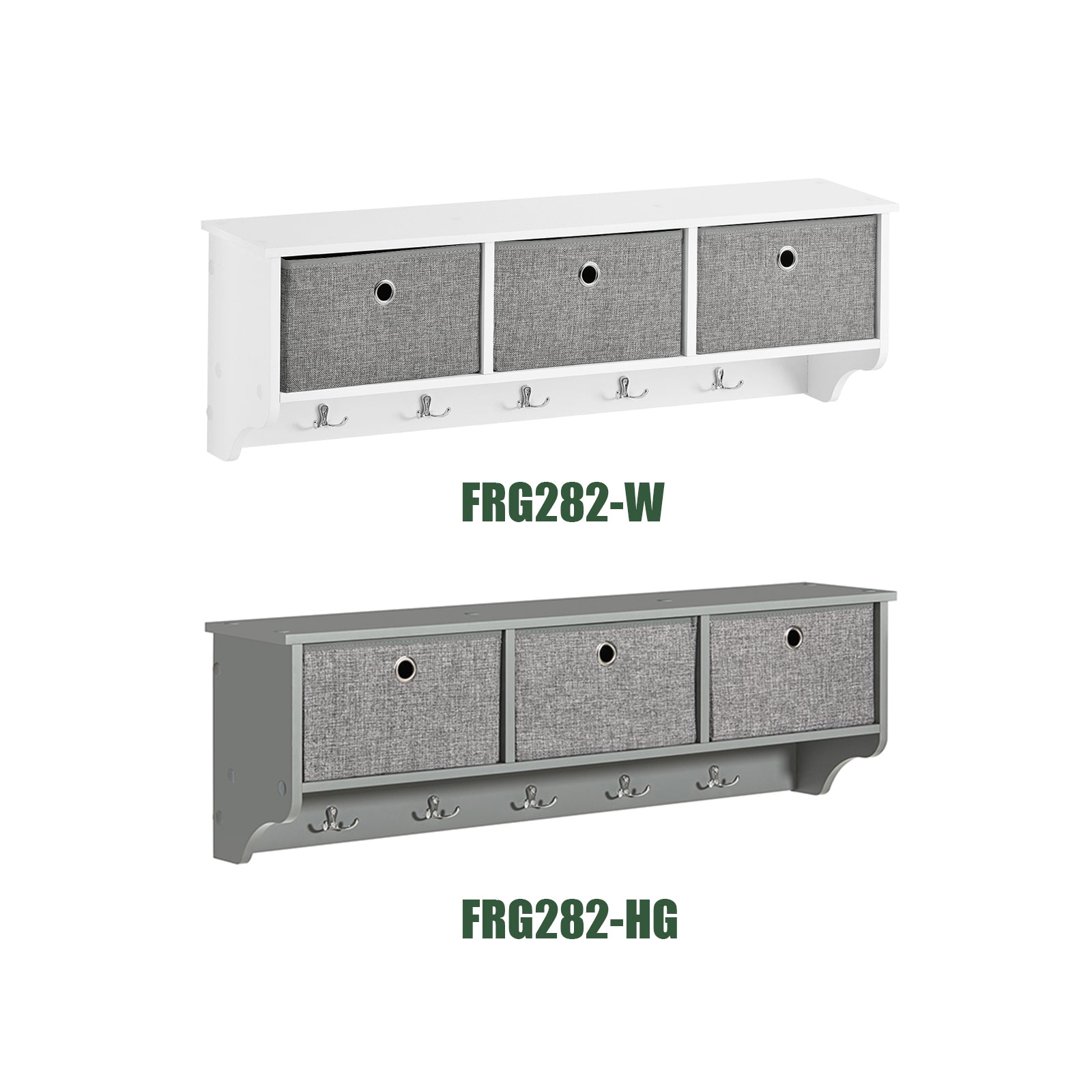 SoBuy FRG282-HG,Wall Coat Rack Wall Shelf Wall Storage Cabinet Unit with 3 Baskets 5 Hooks,Grey