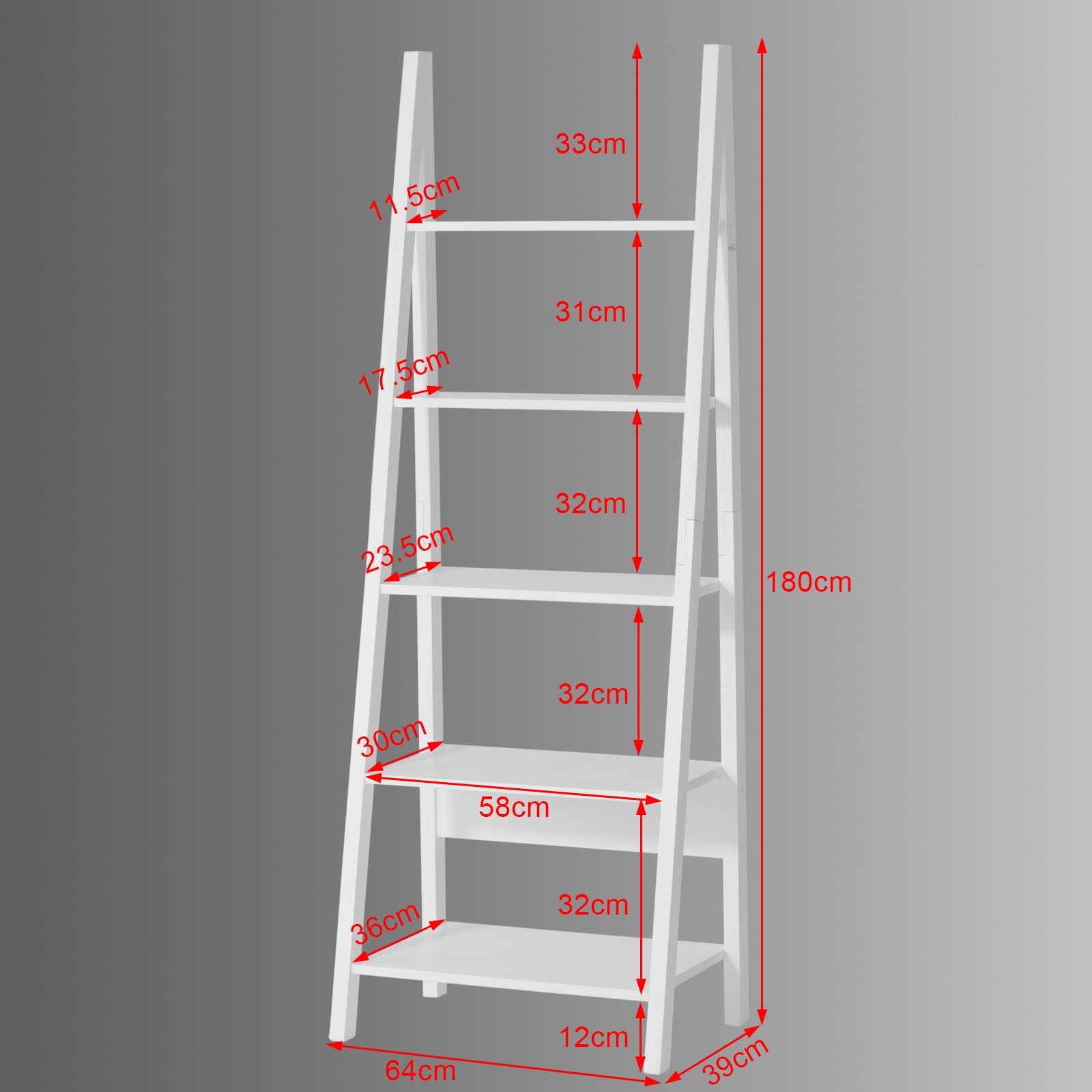 SoBuy FRG61-W Wood 5 Tiers Ladder Shelf Bookcase,Storage Display Shelving,Wall Shelf,White