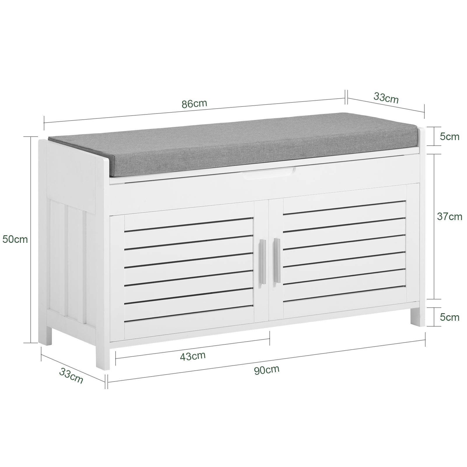 SoBuy FSR102-W, Shoe Bench Storage Cabinet with Foldable Padded Seat and 2 Doors
