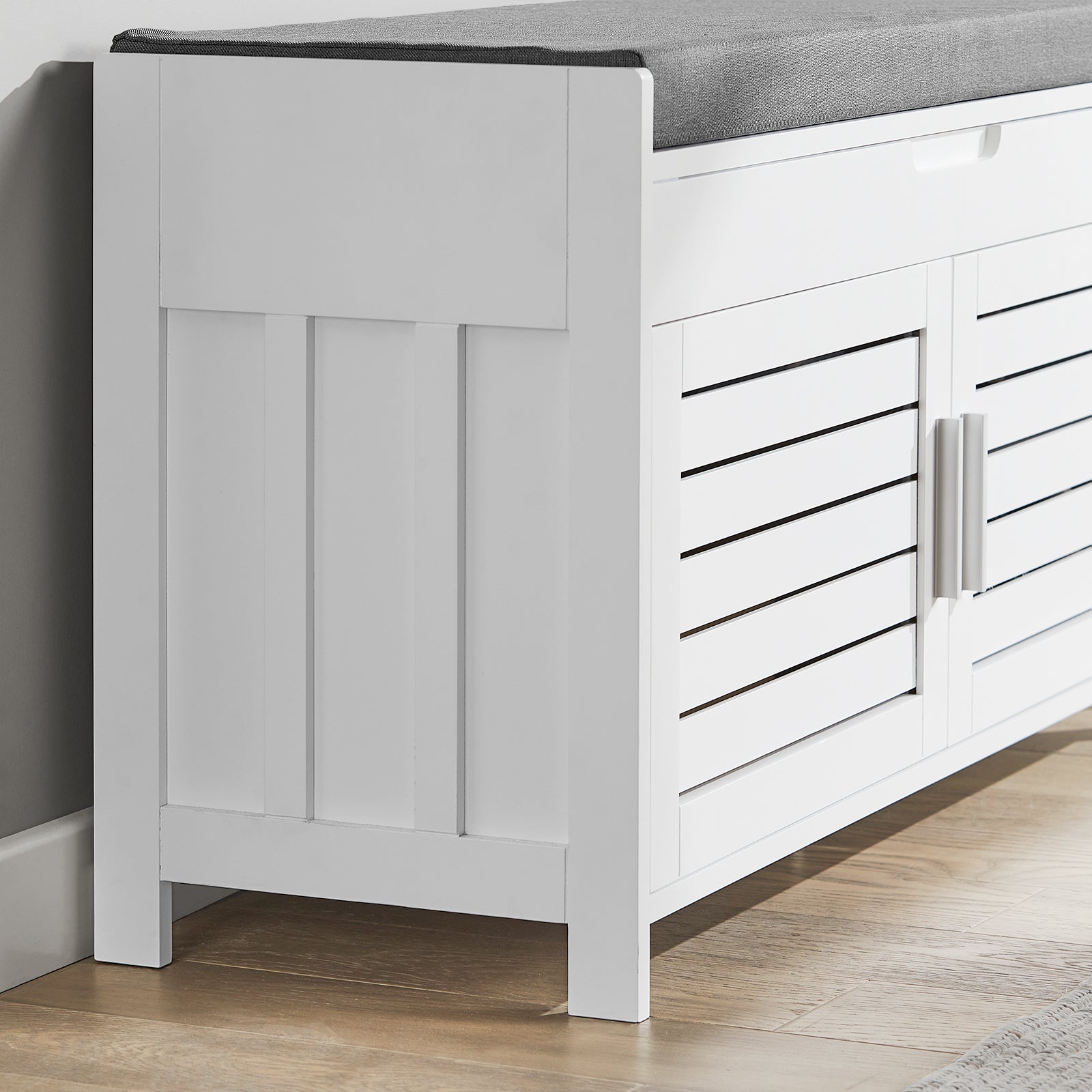 SoBuy FSR102-W, Shoe Bench Storage Cabinet with Foldable Padded Seat and 2 Doors